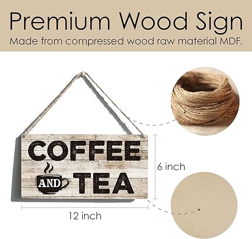 Miniatura 5 de Letreros divertidos de cocina, regalo de granja, café y té, letrero colgante de madera, arte de pared rústico, decoración de barra de café para el
