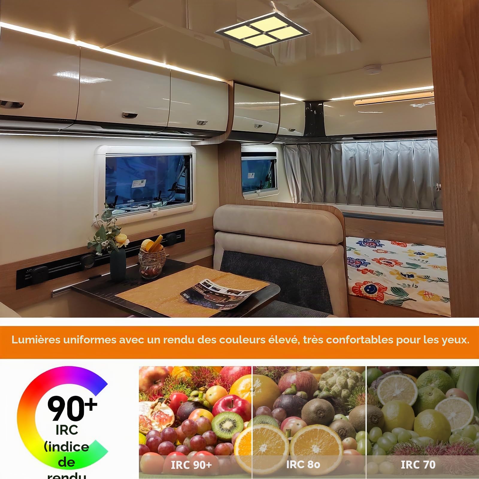 21,5CM x 21,5CM Plafonnier LED 12V 12W CampingCar LED Acrylique 1080LM Gradateur Intégré, pour Caravane Motorhome Van Voiture Camion Yacht, CRI 90+(3000K)