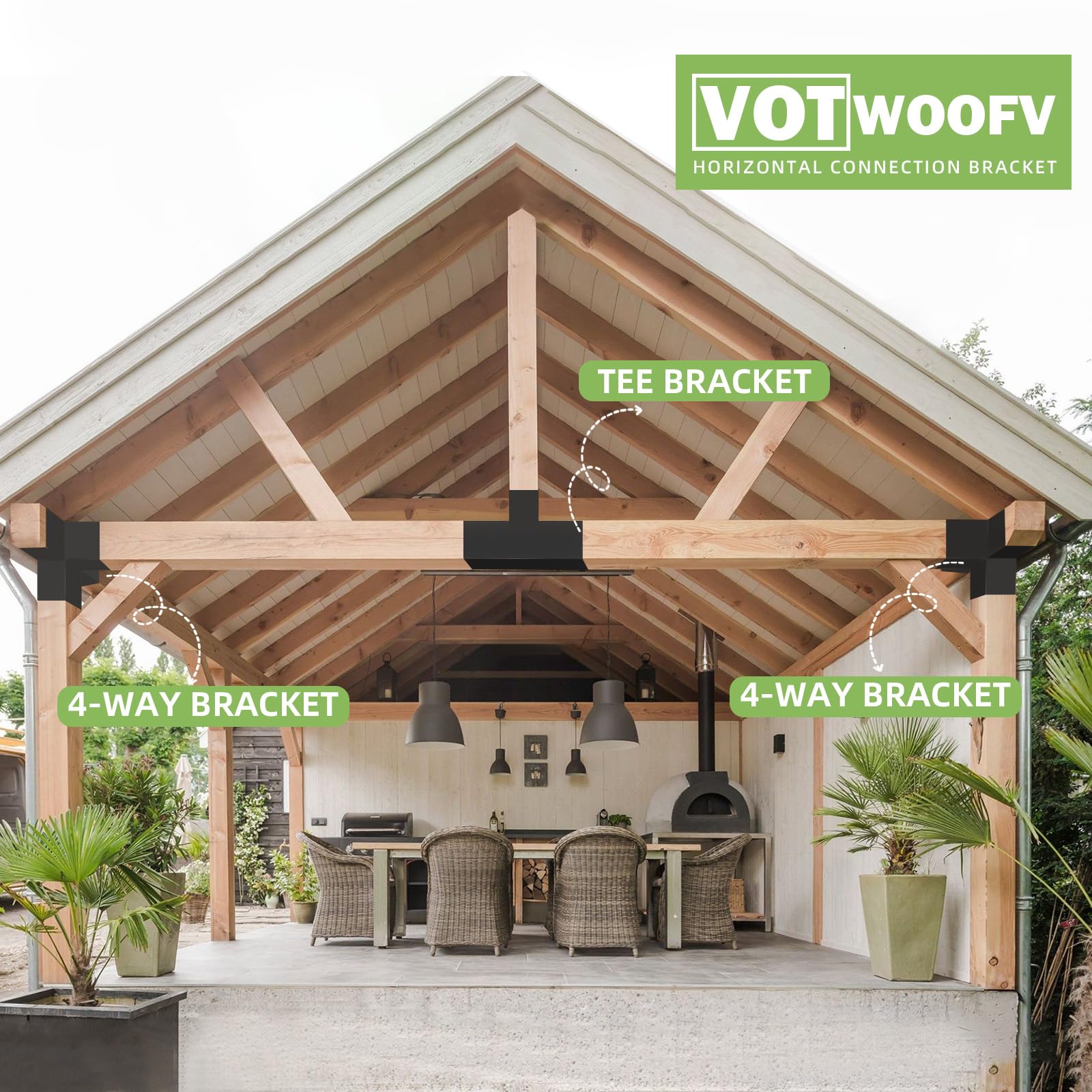 2 staffe angolari a 4 vie, kit fai da te per pergola per lavori in legno per 10,2 x 15,2 cm (effettivo: 14 x 14 cm), staffe per gazebo resistenti per padiglione, poch, capanna di tronchi