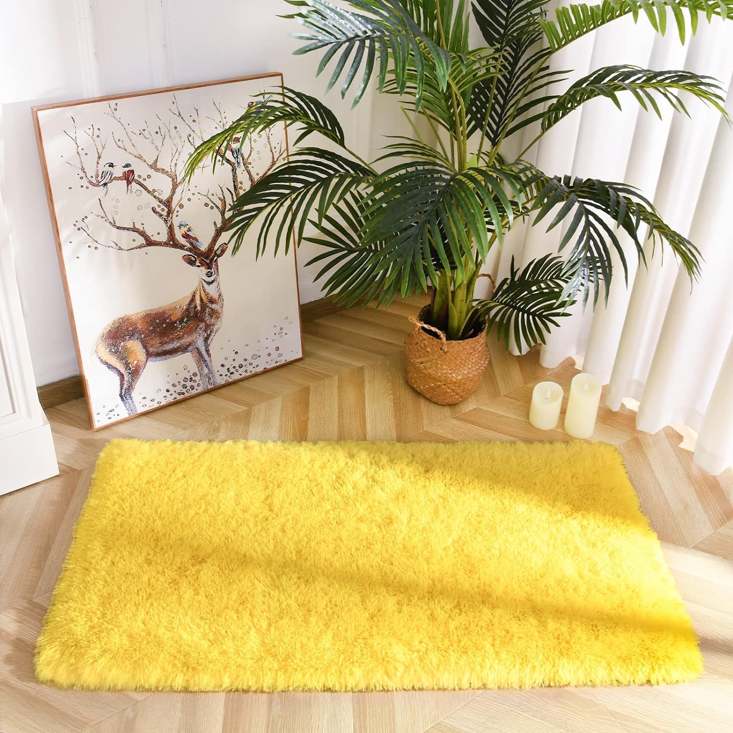 Soft & Cozy Shaggy Carpet Runner – Ideal for Bedroom, Kids Room, Hallway & Living Room | Modern Fluffy Rug, Non-Slip Floor Mat(Yellow, 1.5x3 Feet)-image-44
