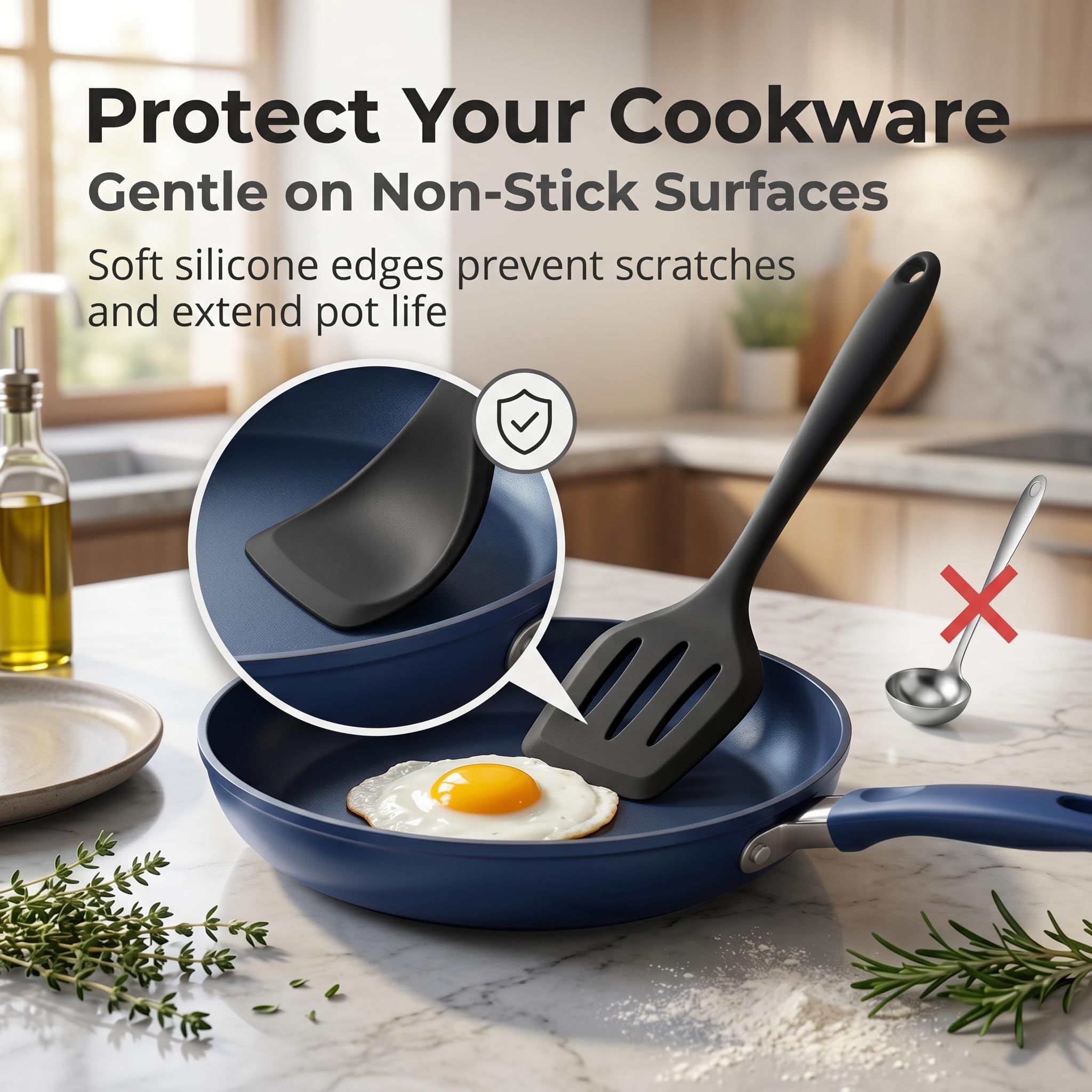 LIANYU Juego de 8 utensilios de cocina resistentes al calor, juego de espátulas de silicona antiadherentes con espátula, cucharón, volteador, cuchara, apto para lavavajillas, color negro