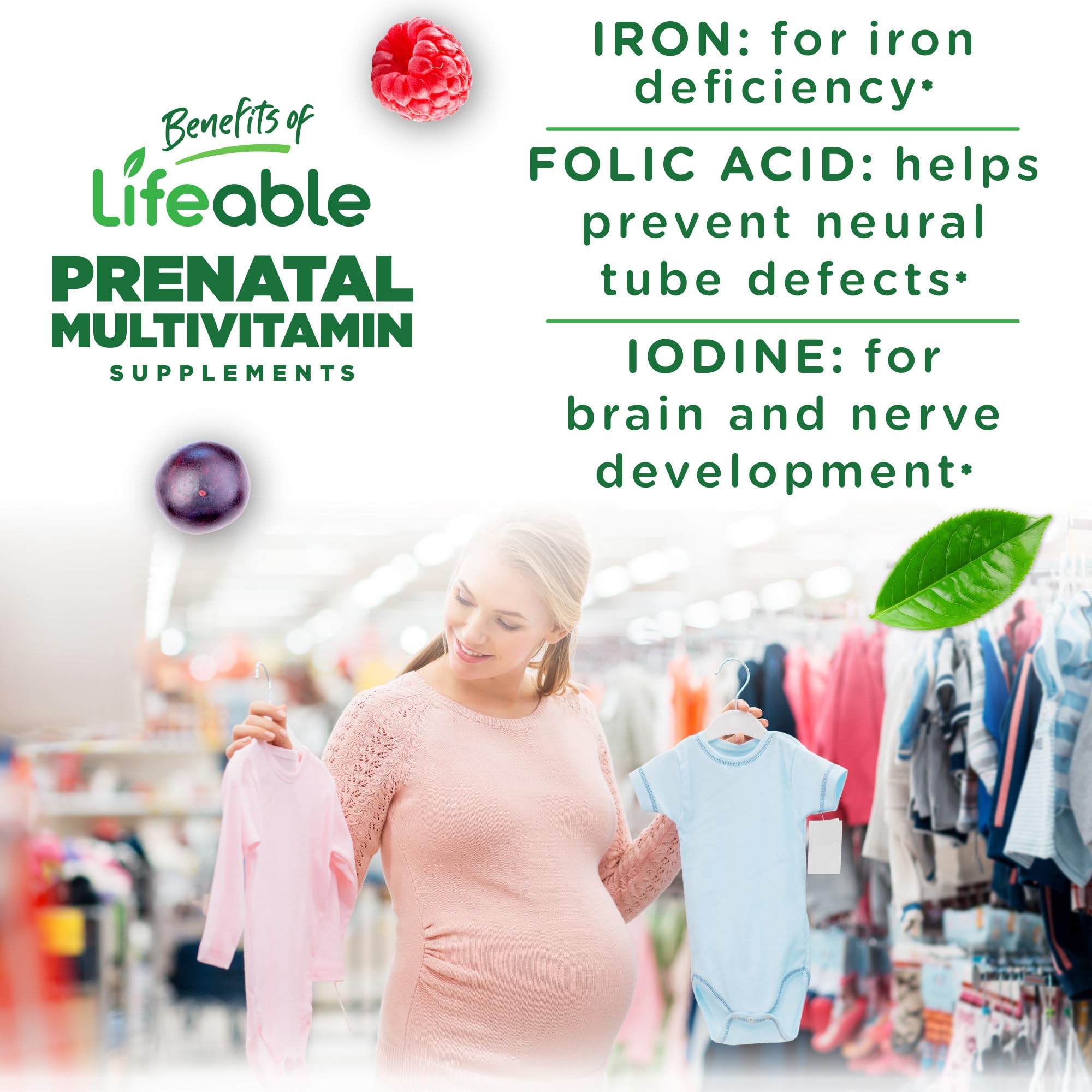 Lifeable Prenatal Gummies for Women, Iron, Folic Acid & Choline, 90 Count — Amazon image 3