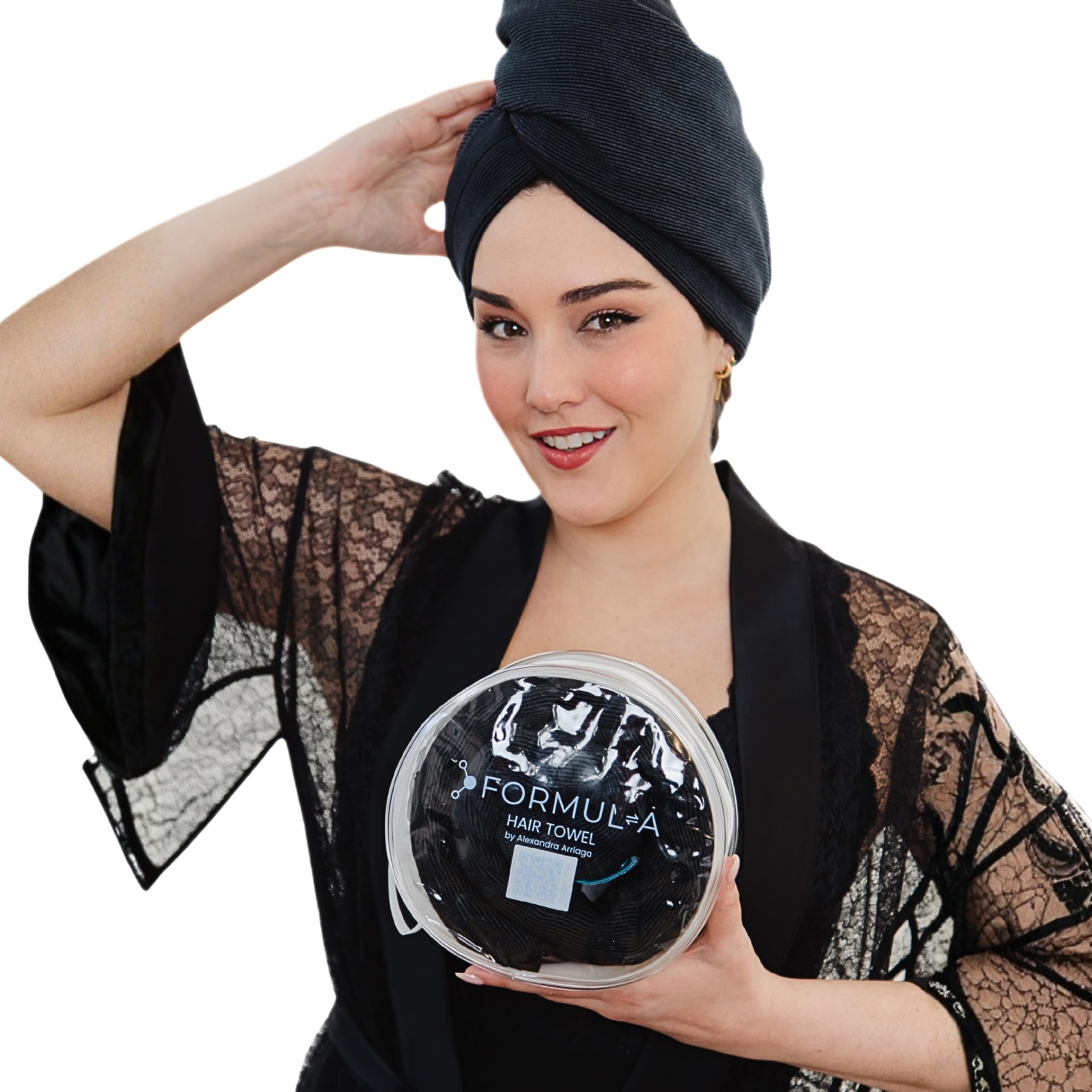 FORMUL-A Microfiber Hair Towel Wrap – Anti Frizz Towel - Fast Hair Drying Towel Wrap – Hair Care Products – Hair Plopping Wrap Towel – Hair Turban for Wet Hair – Super Absorbent (Black/Blue Straps)