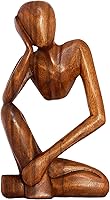 G6 Collection 12" Hand-Carved Wooden Thinker Statue - Abstract Thinking Man Figurine, Modern Minimalist Sculpture, Home Decor Gift (Brown)