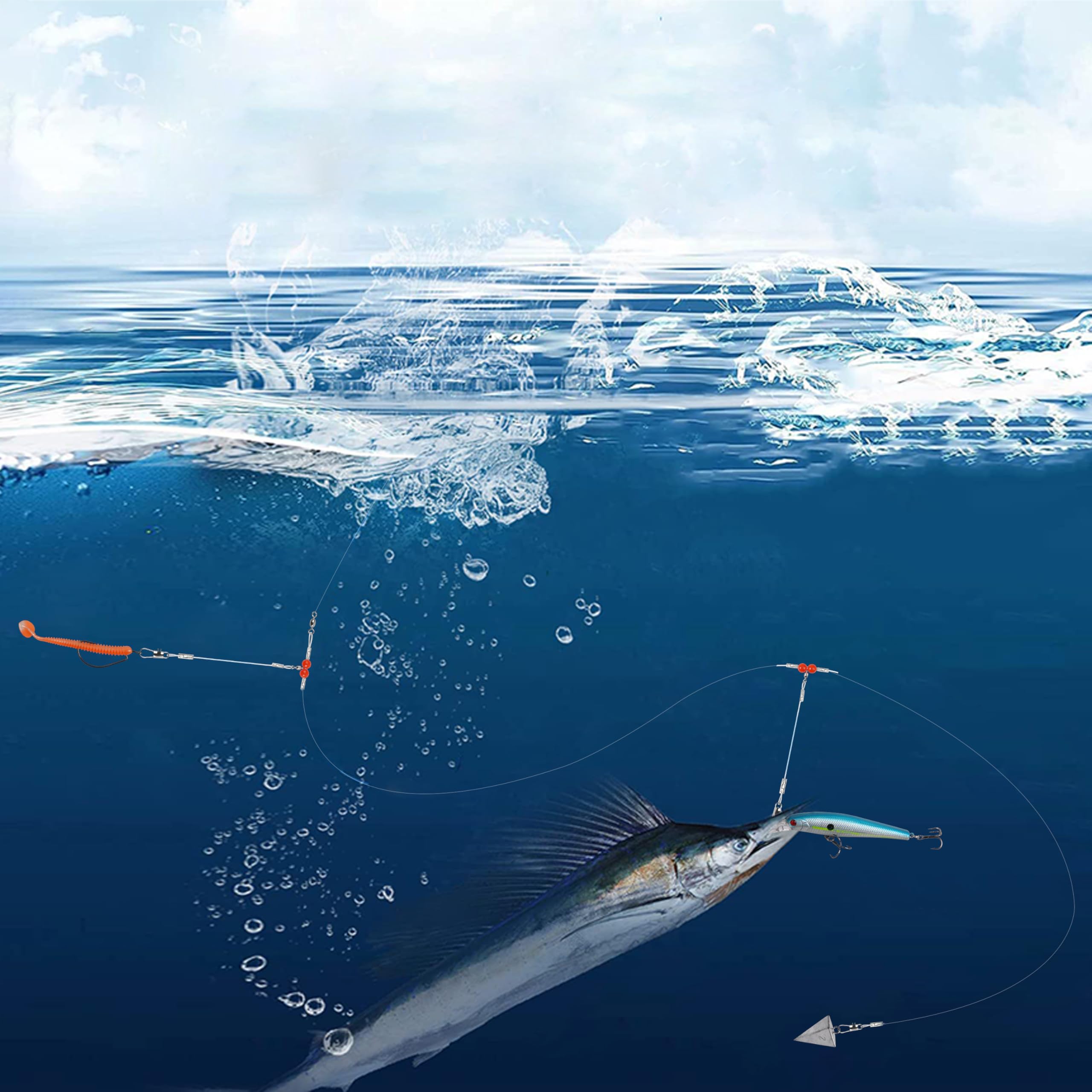 Kit de aparejos de pesca de agua salada, aparejos de pesca de surf de agua salada, incluye alambre de pesca, pirámide, plomo, peso, plomo, plomo, ganchos circulares, accesorios de pesca de surf