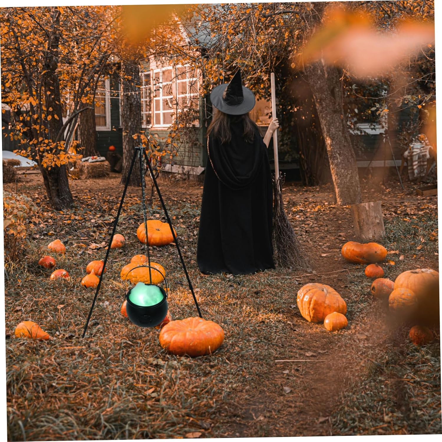 1Set Halloween Witch Cauldron Decoration Glowing Effect Witch Pot with Tripod Stand Durable Bowl Decor for Halloween Parties and Festivities