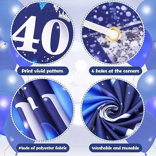 Miniatura 31 de Decoraciones azules de cumpleaños número 10 para niños y niñas, pancarta y globos de feliz cumpleaños número 10 azul marino y plateado
