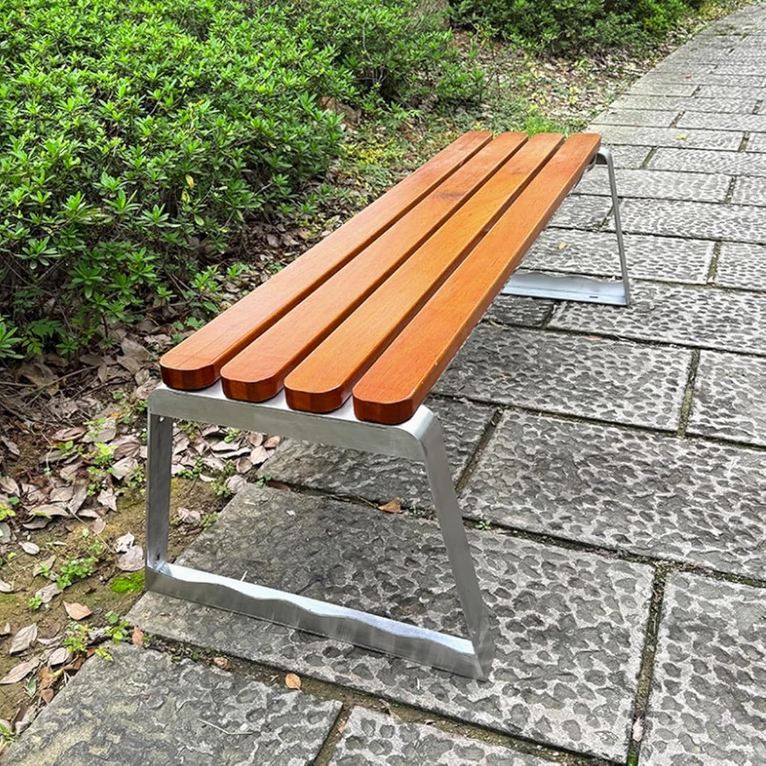 Garden Bench, Outdoor Bench, Patio Outdoor Garden Bench, Weatherproof Garden Bench, Slatted Seat, Outdoor Furniture Seating, for Backyard, Porch, Patio, Deck, Natural(Without backrest,120cm/