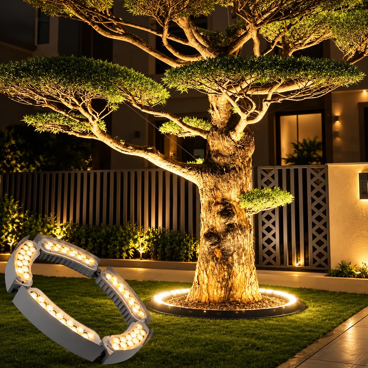 ahuja international tree hugging light outdoor ip65 waterproof spotlight garden scene palm tree 18w color circular tree illumination light, warm white, customizable (2-year warranty) (pack of 5)