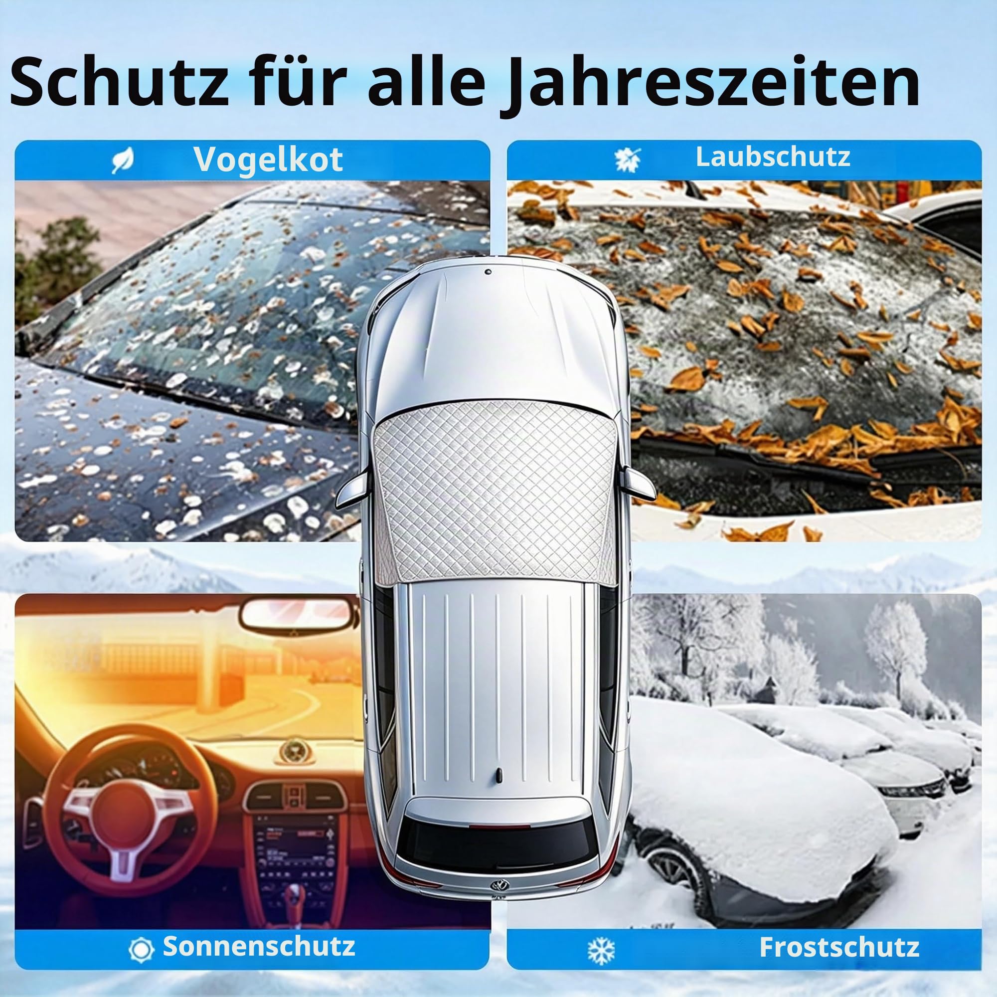Sonnenschutz Auto Frontscheibe außen passend für VW T6, Windschutzscheibe Abdeckung Sommer, Sonnenblende Faltbar mit Aufbewahrungstasche, Thermomatten Fahrerhaus für Transporter Wohnmobil