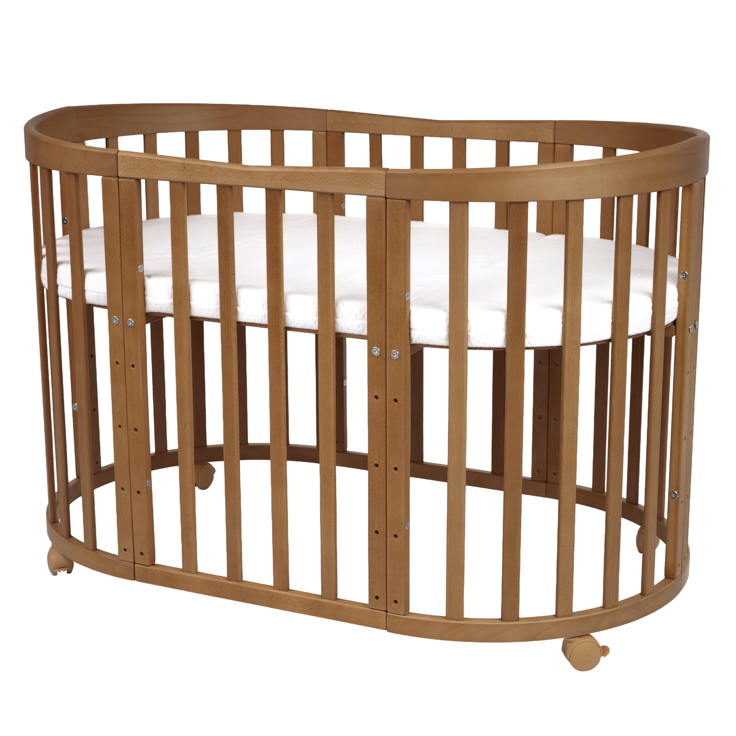 waldin Cuna Ovalada 7en1, Colchón y Ruedas, con Estante, Madera Vintage | Sin Juego de Textiles, de Crecimiento, Cama para Bebé, Colecho de Madera, Evolutiva, Mecedora Opcional