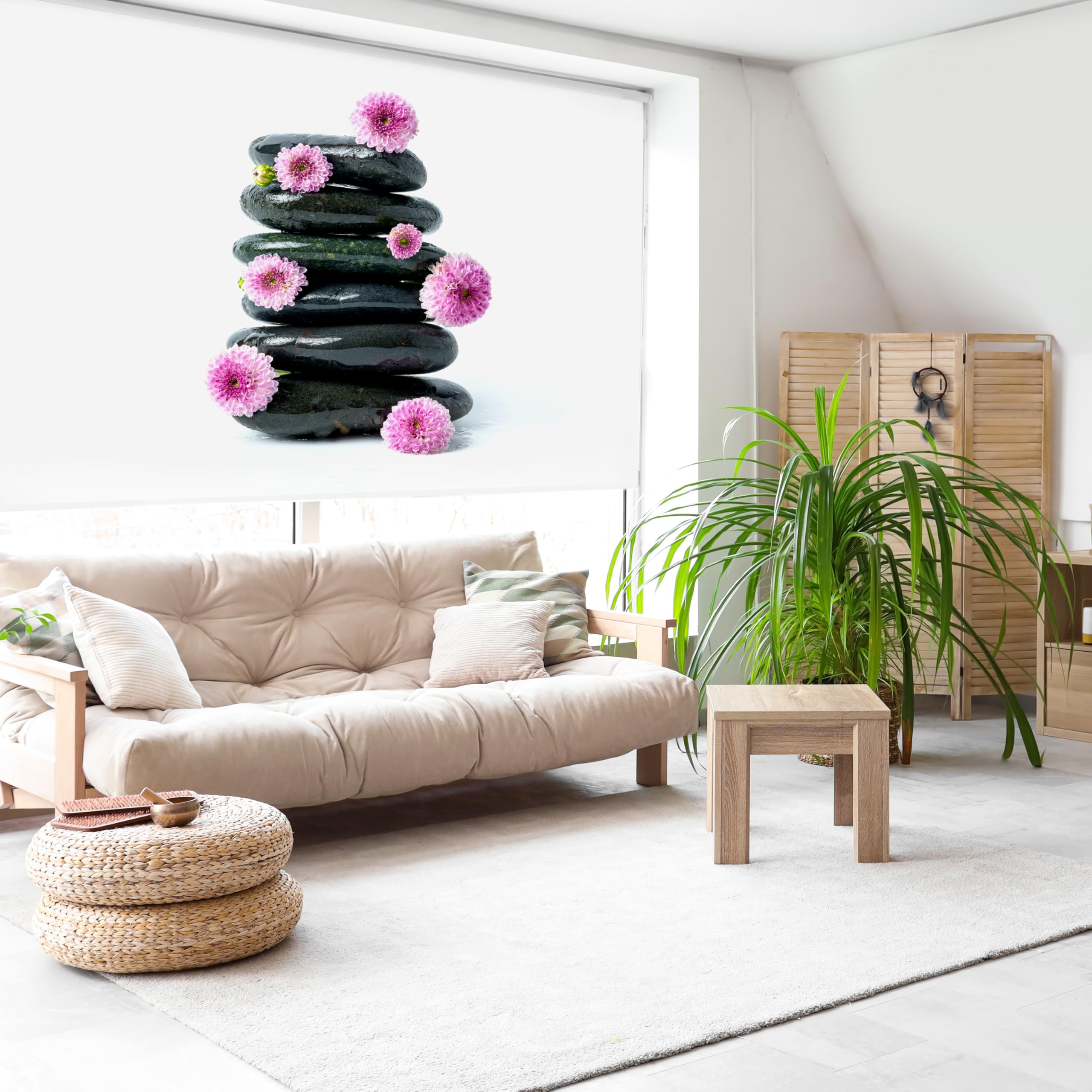 Blindecor Digital | Translucent Printed Roller Blind | Zen Family| Model Z-PINKSTONE | 150 x 180 cm (W x H) Fabric Size 146 x 175 cm | Window Blinds
