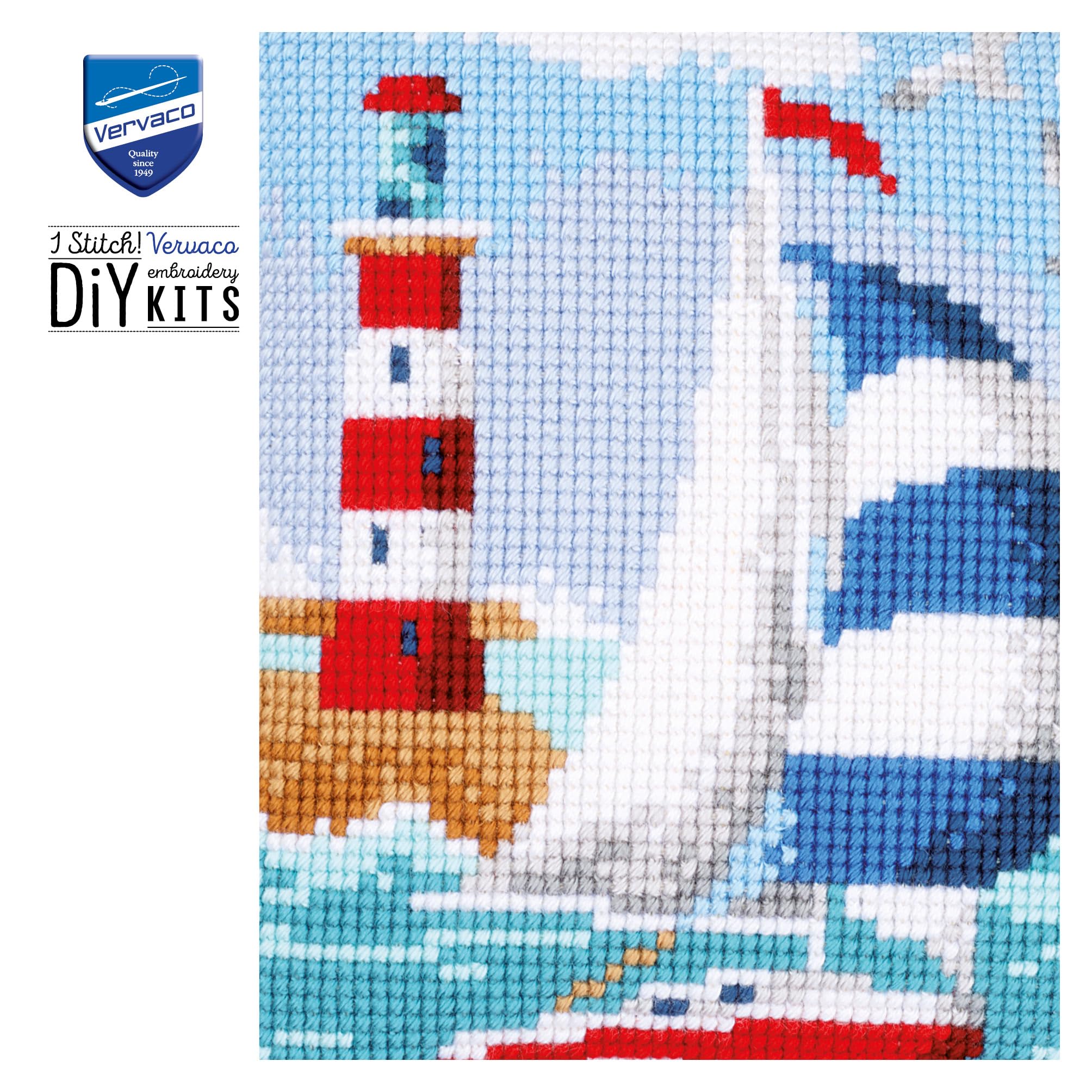 VERVACO Kit Cuscino Punto Croce Faro Set Ricamo Principianti Cuscini Gobelin Decorativi ca. 40 x 40 cm Accessori per Lavoretti Creativi DIY Casa Decor Hobby Adulti Cross Stitch