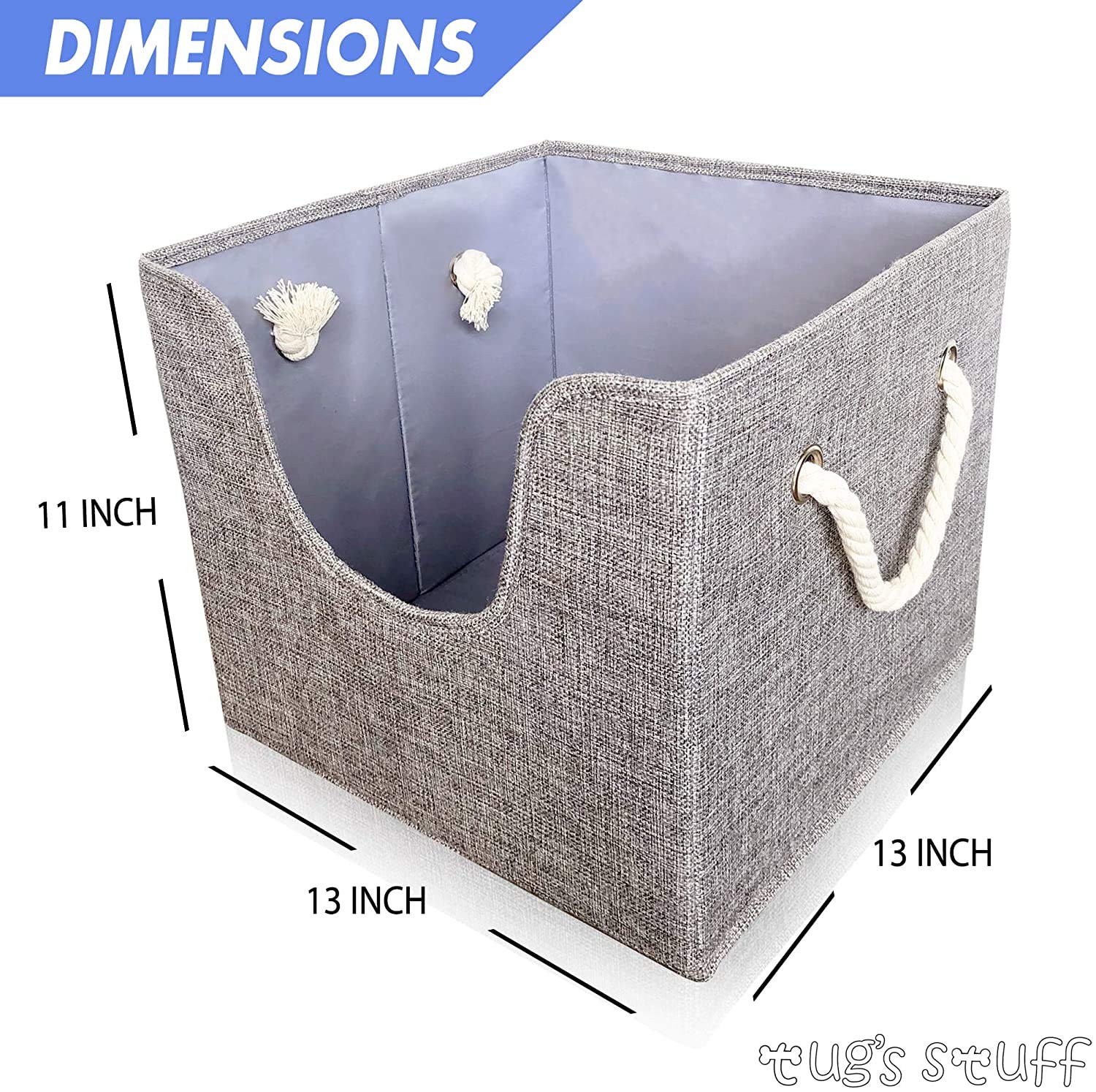 Tug's Stuff Pet Toy Storage Box - Collapsible Organizer Bin With Rope Handles (13x13x11 In) - View #11