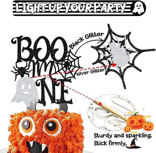 Miniatura 3 de Decoración negra para tartas "I'm One" con purpurina negra, The Spooky OneBaby Boo, decoración de fiesta de baby shower con temática de Halloween