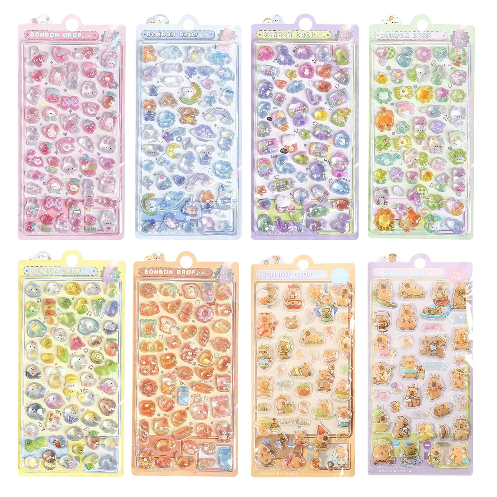 8 Sheets Cute 3D Puffy Stickers for for Kids 3D Stickers Scrapbook Laptop Phone Case Kawaii Cartoon Waterproof Bubble Stickers DIY Craft Mini Stickers for Water Bottle Children Reward (Set 1)
