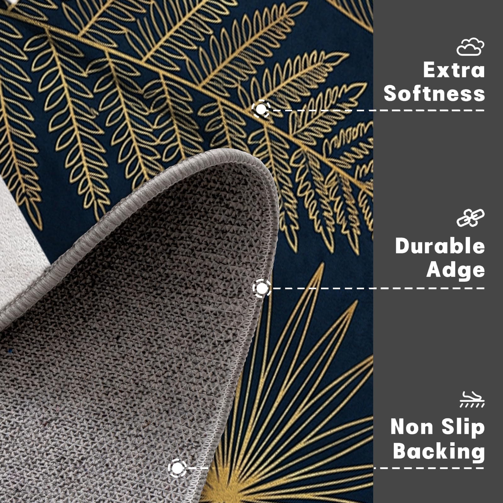 Zerbino Ingresso Interno Texture Fogliare Di Lusso, Zerbino Di Benvenuto Lavabile Morbida Retro Tropical Plants, Antiscivolo Tappeto Da Decorazioni Nero Per Casa Porta D'Ingresso, 90X150Cm