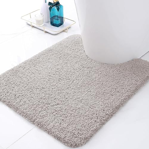 Buganda Tapete de microfibra para baño (24 x 20 pulgadas, gris claro) lanudo suave y absorbente, antideslizante, de felpa gruesa, lavable a máquina