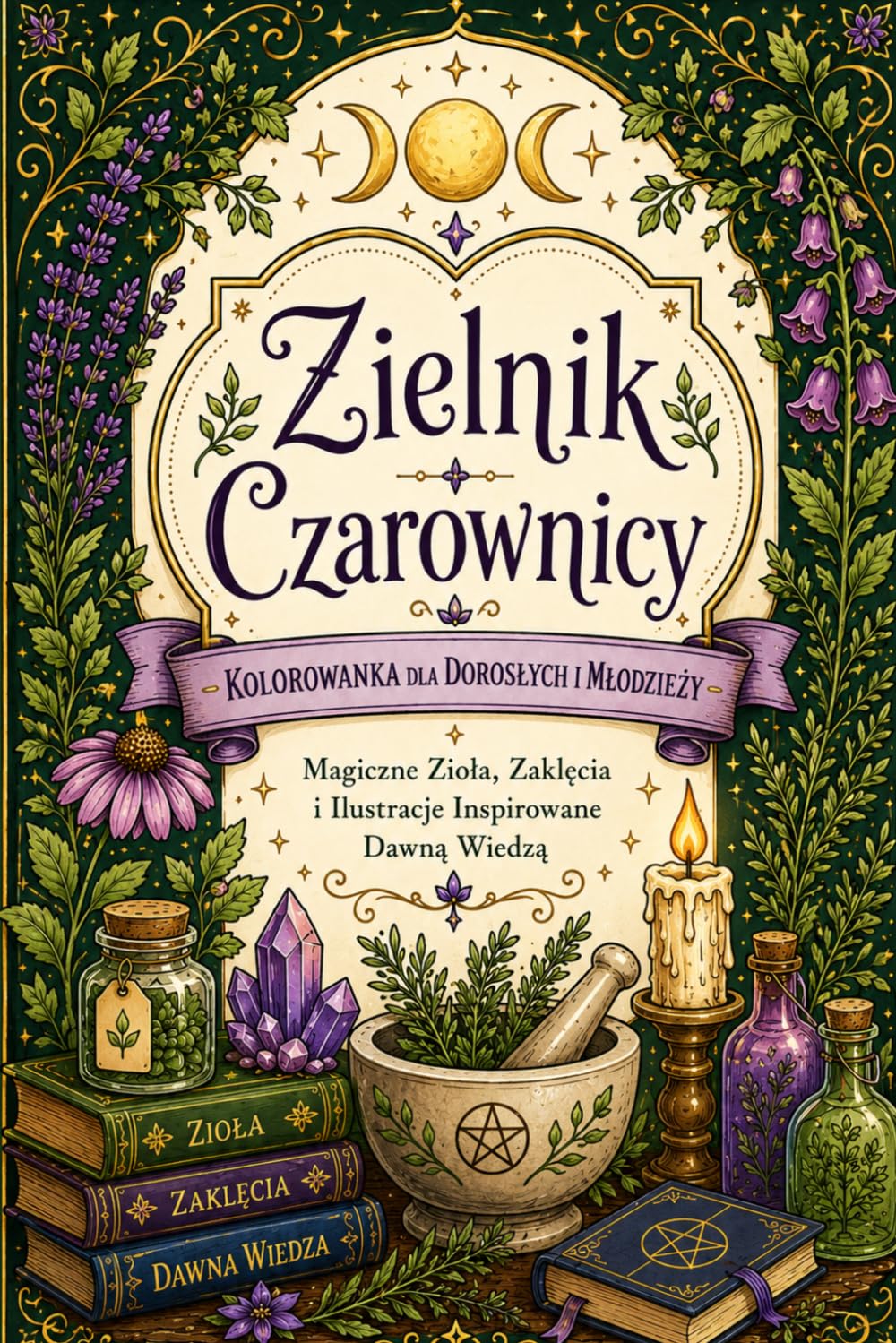 Zielnik Czarownicy – Kolorowanka dla Dorosłych i Młodzieży: Magiczne Zioła, Zaklęcia i Ilustracje Inspirowane Dawną Wiedzą