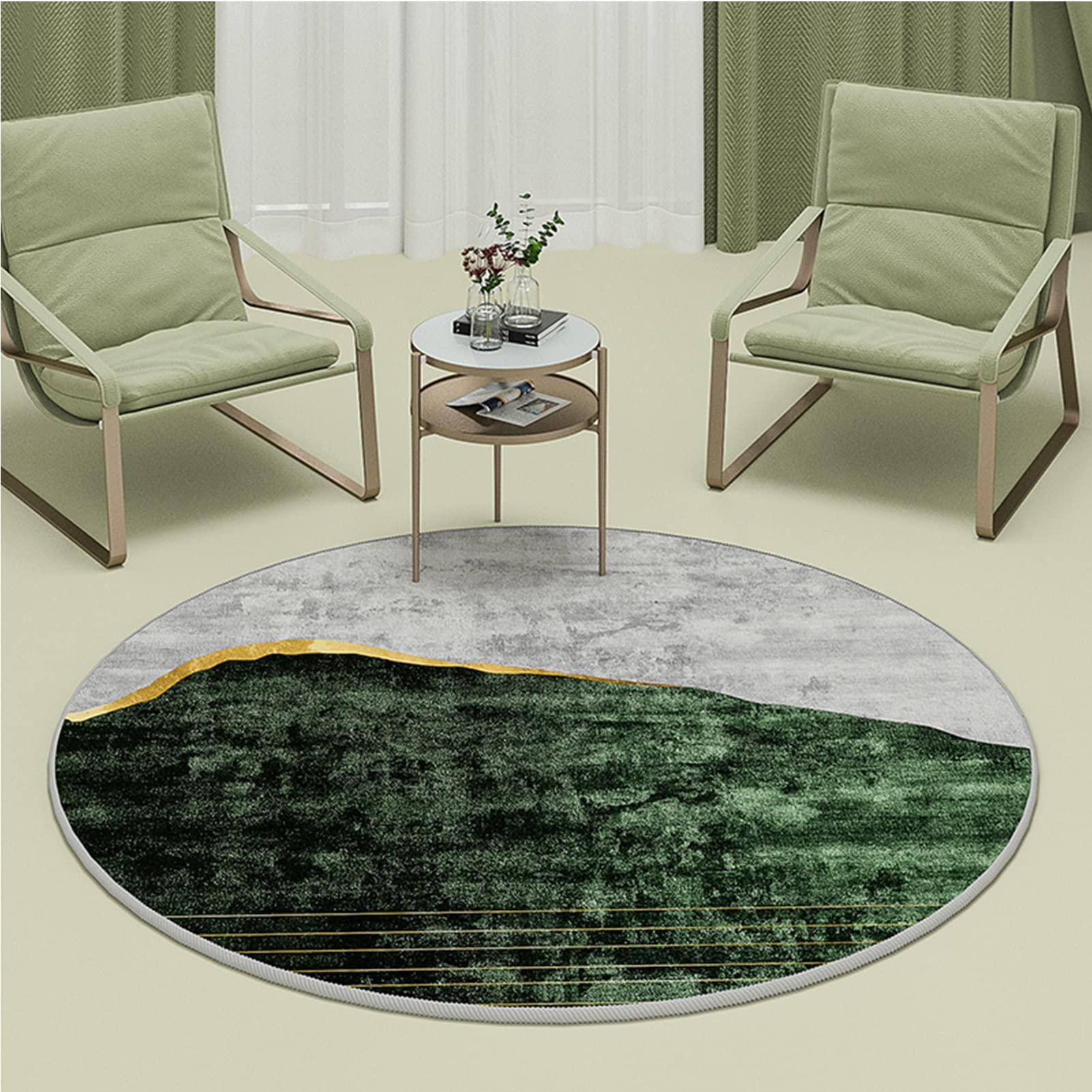 Nowoczesne okrągłe dywany dywaniki maty krzesełkowe do dekorowania podłogi do salonu kuchnia sypialnia, zielona/szary - 80 cm 100 cm 120 cm 140 cm 160 cm 180 cm 200 cm 200 cm (Size : Średnica 100cm)