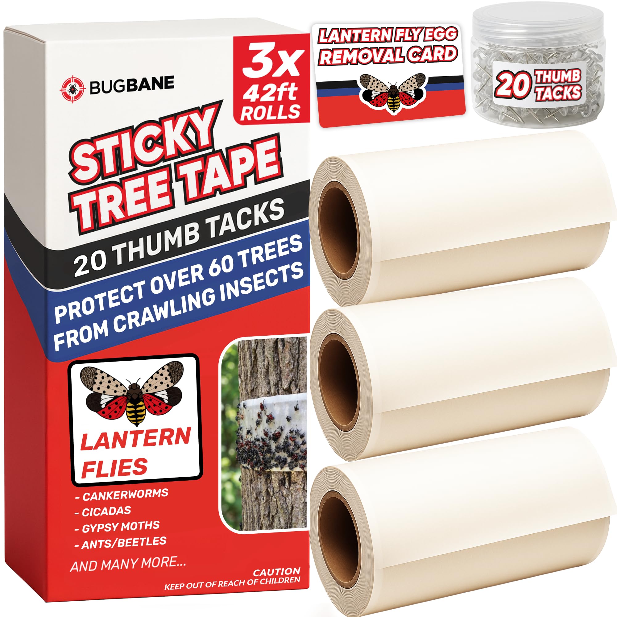 Photo 1 of Spotted Lantern Fly Trap for Trees. 3 Sticky Fly Paper Rolls with Pins and Egg Scraper. Bug Tree Tape Wrap Ant Barrier Spotted Lanternfly Killer. Lantern Flies Tape for Trees Glue Insect Barrier