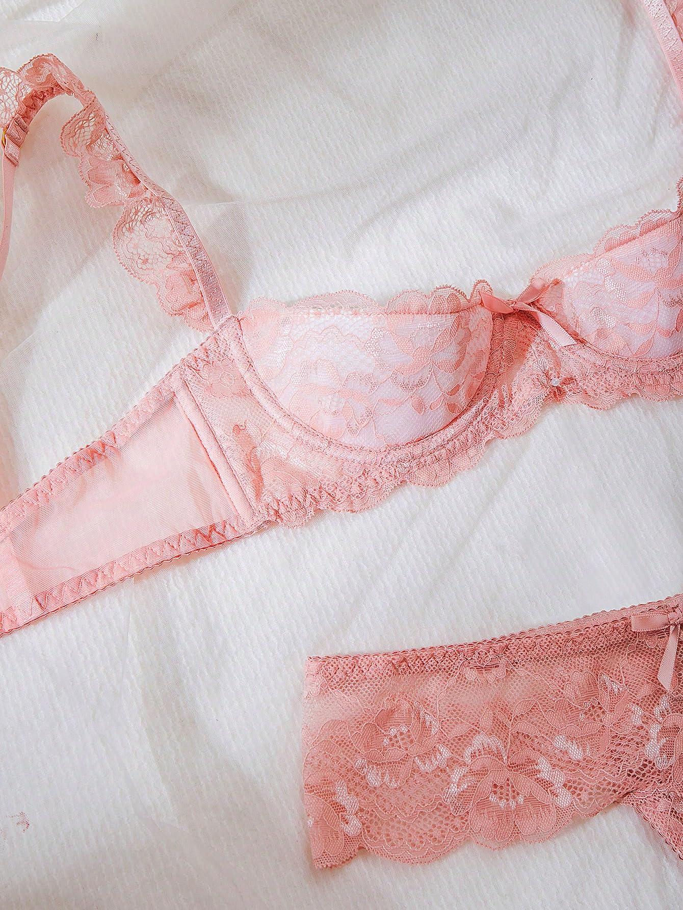SweatyRocks Women's Lingerie Set Floral Lace Ruffle Shoulder Bra and Panty Underwear Sets