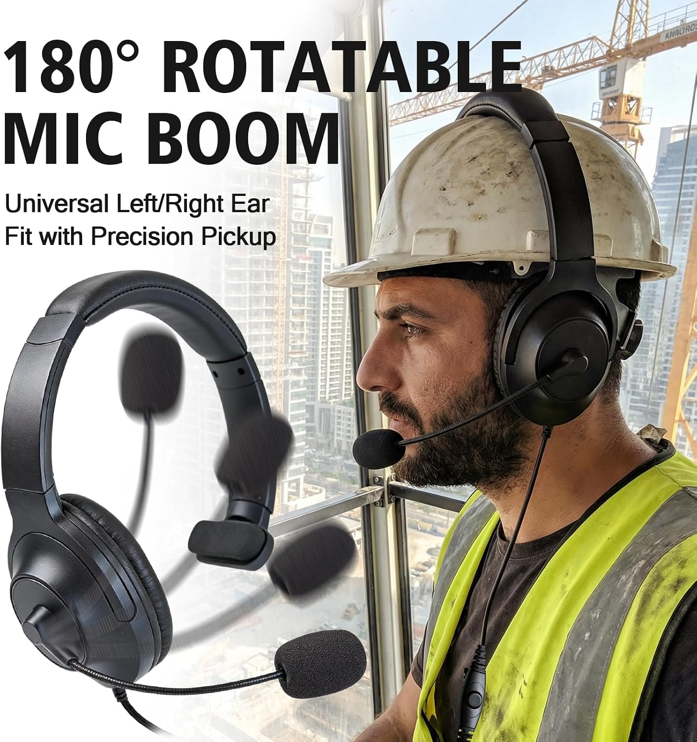 Single Sided Headphone Boom Mic Ptt Earpiece Over The Ear Two Way Radio Headset for Baofeng Retivis Kenwood Arcshell 2 Pin uv5r bf-888s h-777s rt21 rt22 ar-6 Walkie Talkies (Big Earmuff)
