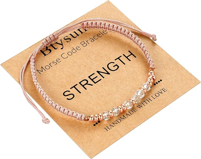 Btysun Morse Code Bracelets for Women Christmas Gift Stocking Stuffers for Teens Pink Braided Bracelets Inspirational Best Friend Birthday Gifts for Her High School Graduation Gifts for Her 2025 Mom Bracelet Jewelry