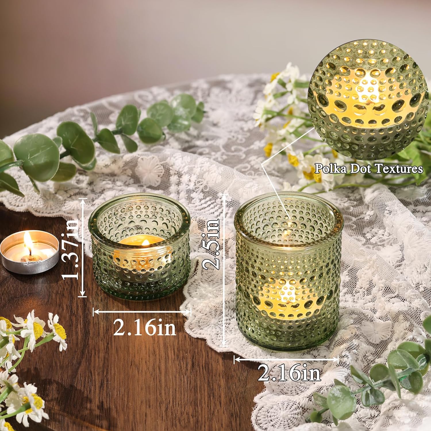 30 Pack Green Votive Candle Holders, Glass Votive Candle Holders for Spring Wedding Table Centerpiece, Baby Shower, Earth Day & Party Home Decor