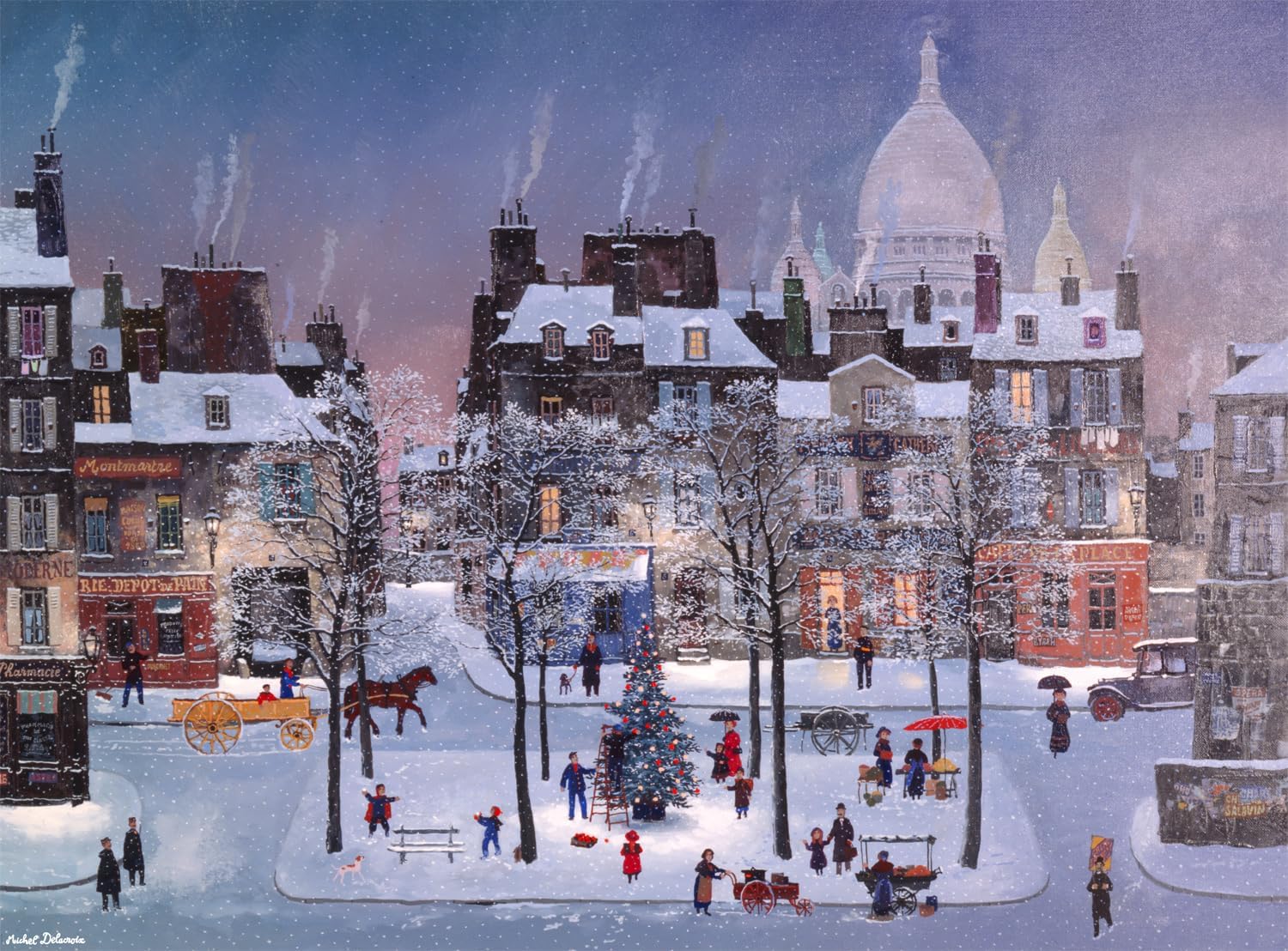Buffalo Games - Michel Delacroix - Christmas in Monmartre - 1000 Piece Glitter Jigsaw Puzzle Holiday Puzzles for Adults – Precision-Cut Pieces, Festive Artwork, and Hours of Winter Fun