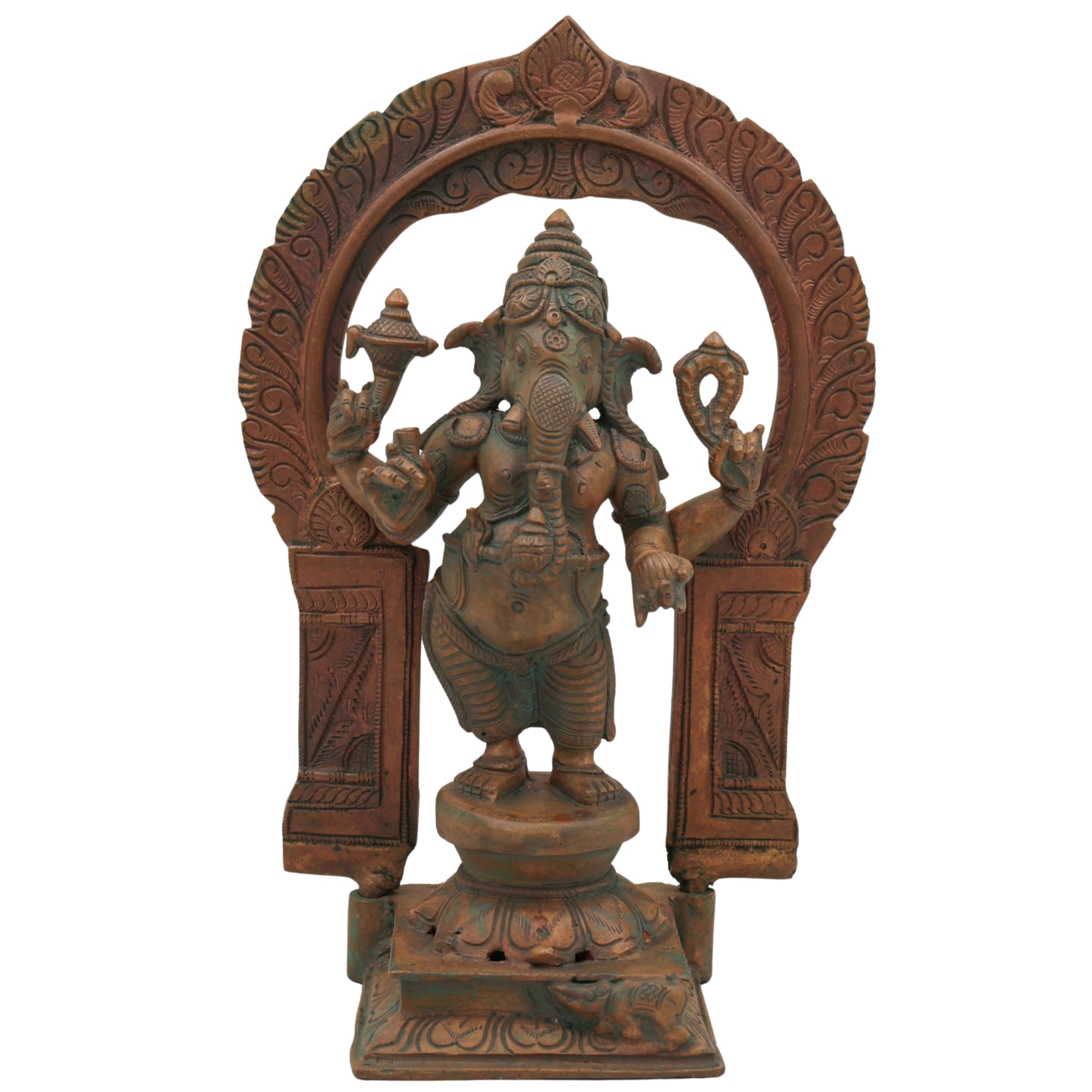 Bhunes Panchaloha Ganesha Idolo in piedi Ganpati Murti Vinayaka Vigraha per Pooja Home Tempio Decor Spiritual Vastu Gift Panchadhatu Statua in bronzo tradizionale fatto a mano marrone 26,9 cm 1 pezzo