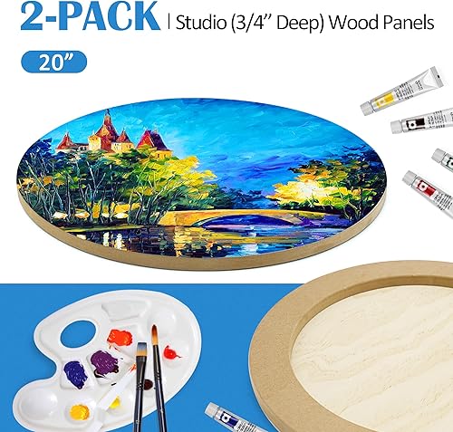 Miniatura 15 de Falling in Art Kit de paneles de lona de madera de abedul redondos sin terminar, 2 paquetes de 12 pulgadas de estudio de 3/4 pulgadas de profundidad