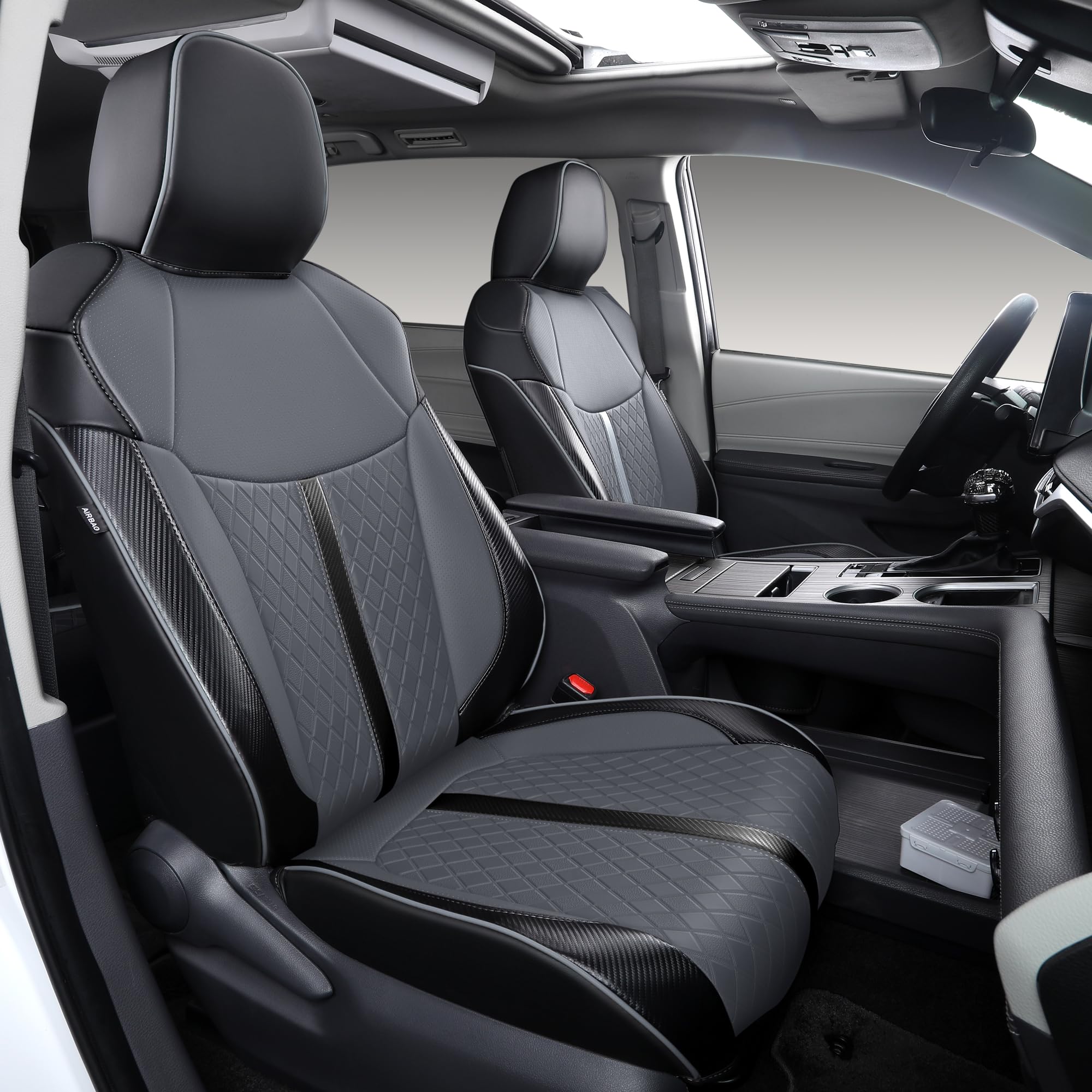 Photo 1 of OURPLOT Custom Fit Sienna Seat Covers for 2021-2026 Toyota Sienna 7-Seat XLE XSE Woodland Limited Platinum [Ottoman Not Covered], Waterproof Faux Leather Full Set Airbag Compatible (Black+Grey)