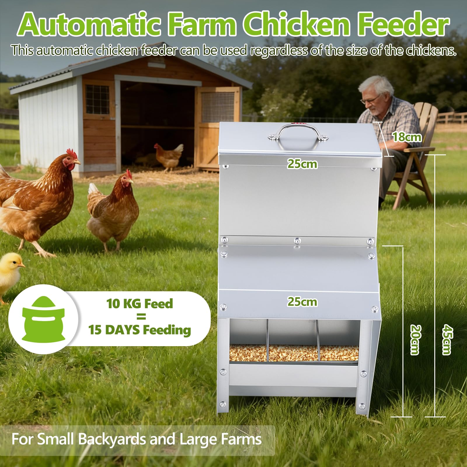 BAOSHISHAN Comedero automático para pollos | Comedero de pared 10 kg con tapa para pollos, patos y gansos
