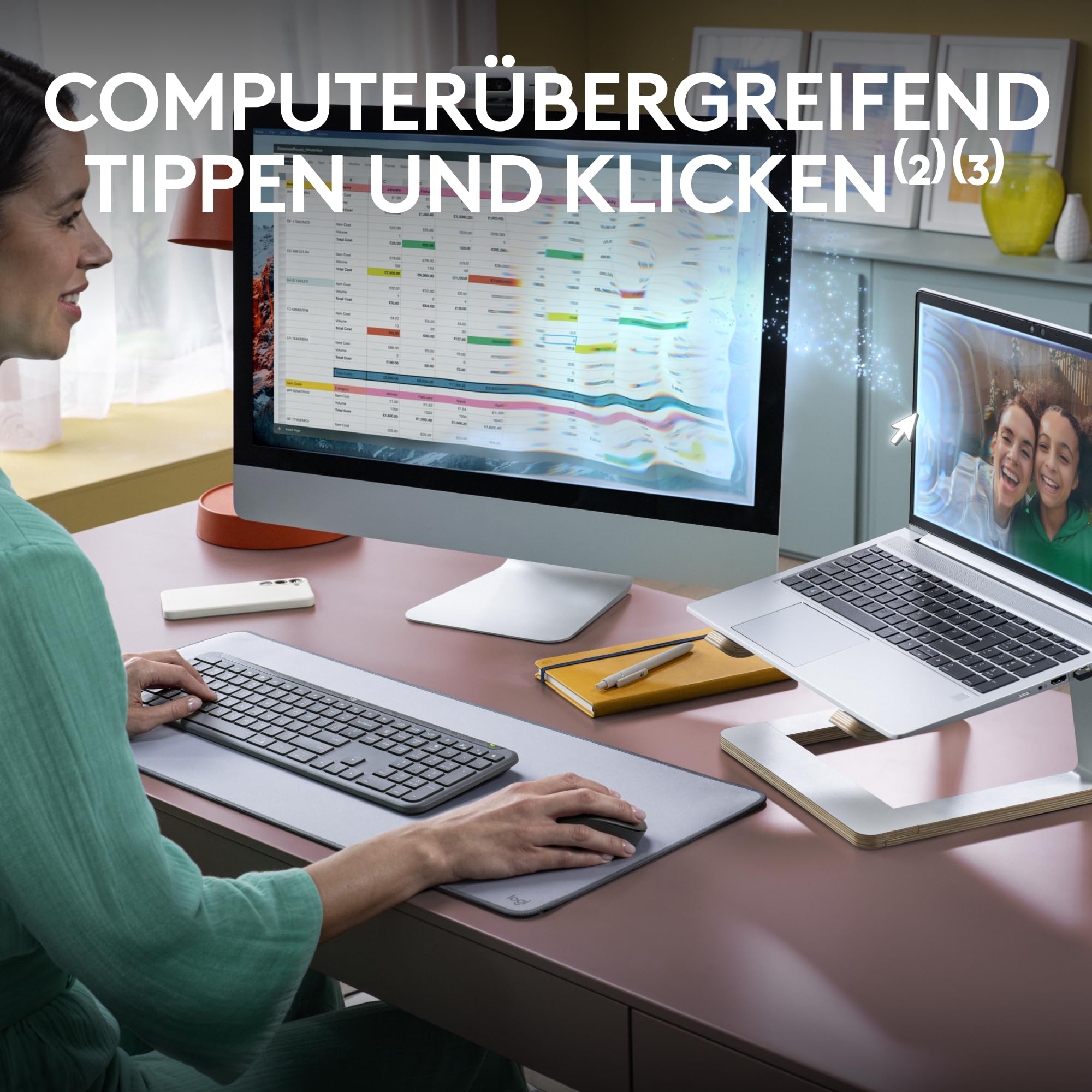 Logitech MK950 Signature Slim kabelloses Tastatur-Maus-Set, schlankes Design, leise tippen, Wechsel zwischen DREI Geräten, Bluetooth, mehrere Betriebssysteme, Windows, Mac, DEU QWERTZ-Layout, Graphit