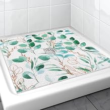 Square Shower Mat Non Slip, 24 x 24 Inch Loofah Shower Mat with Drain Hole in Middle,Soft Shower Floor Mat for Inside Shower, Anti Slip Shower Mat for Elderly,Massage Shower Stall Mat,Quick Drying