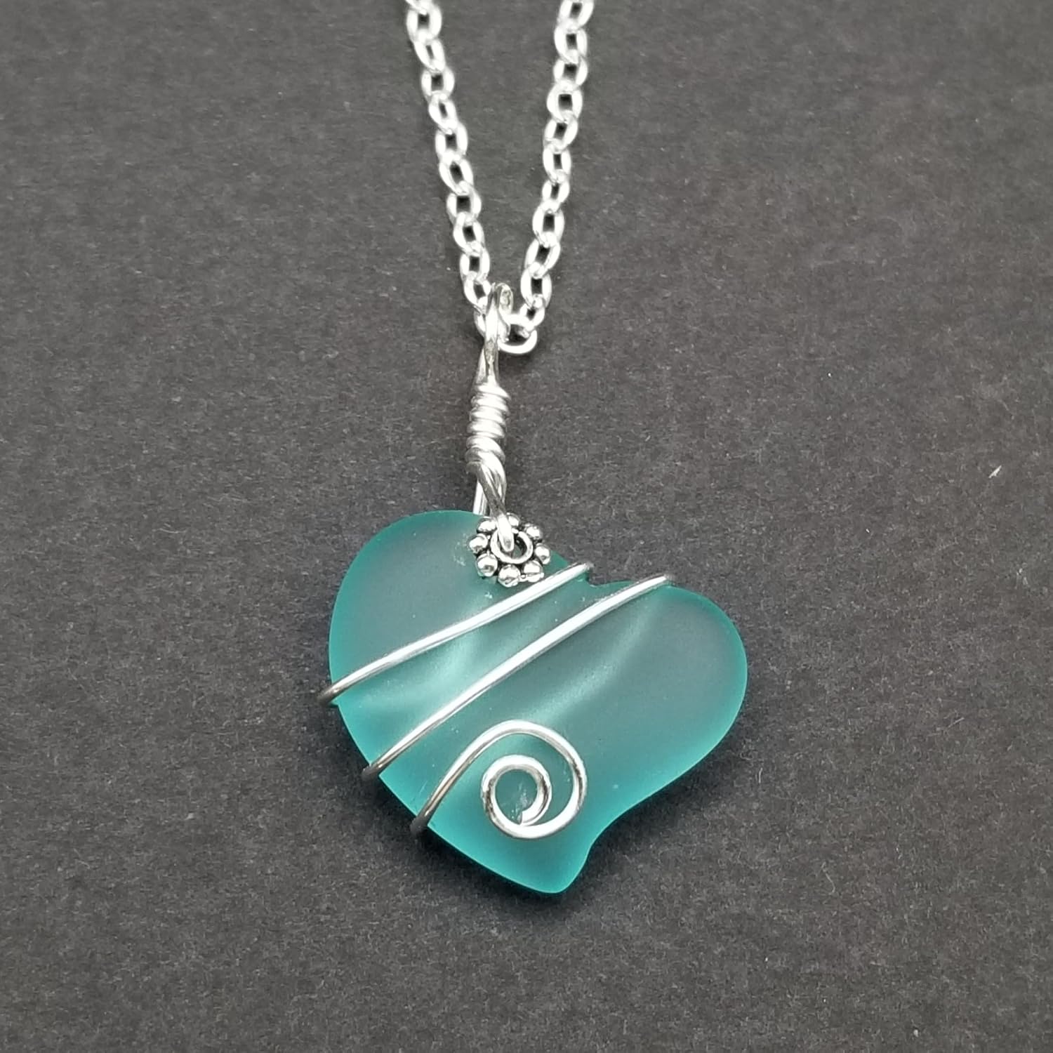 Handmade Sea Glass Necklace, Wire Heart Necklace, Sea Glass Jewelry For Women Birthday Gift For Women