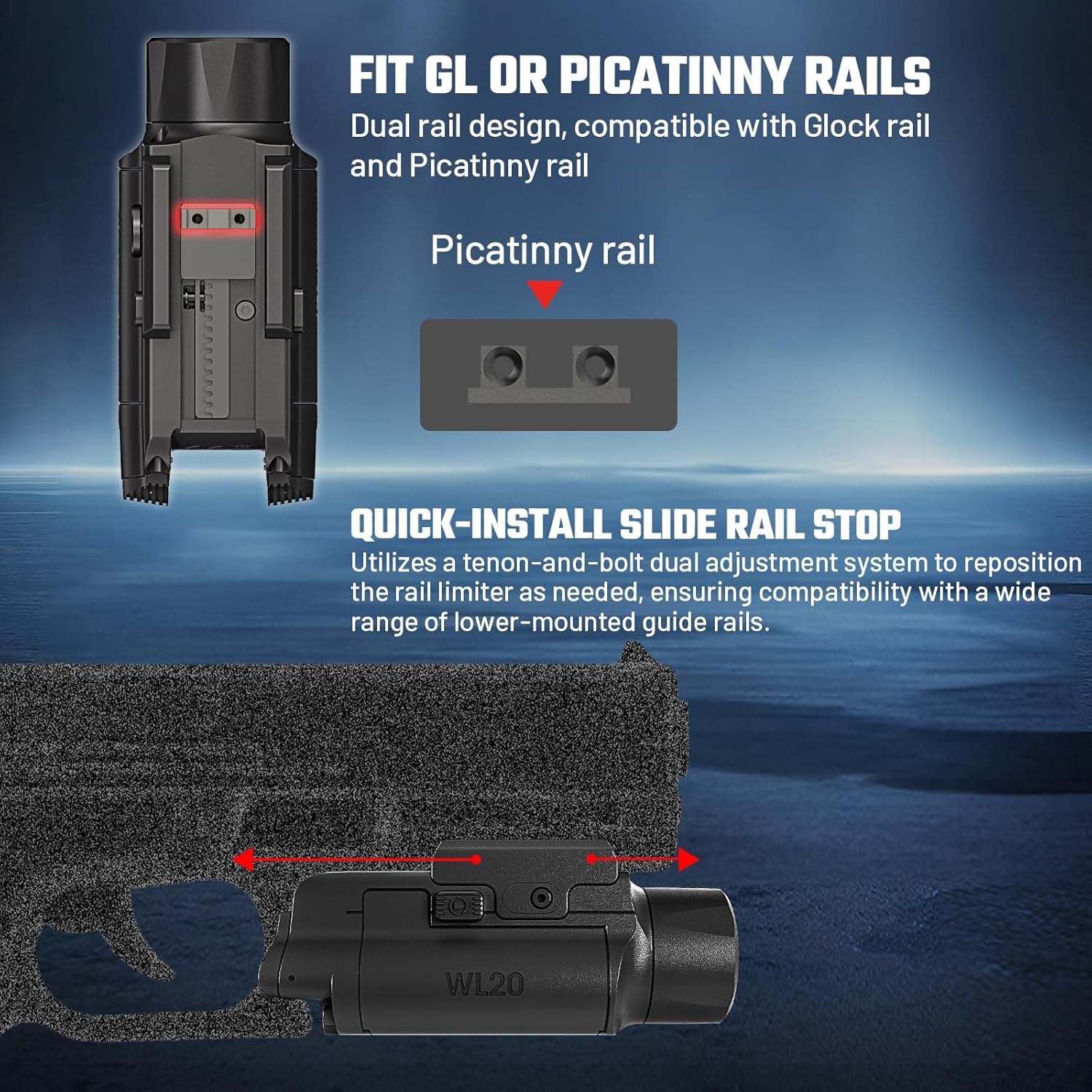 AIMWIN WL20 Weapon Light 2000 Lumen 451 Yards Long Range with Strobe Mode Bundled with USB C Replacement Battery