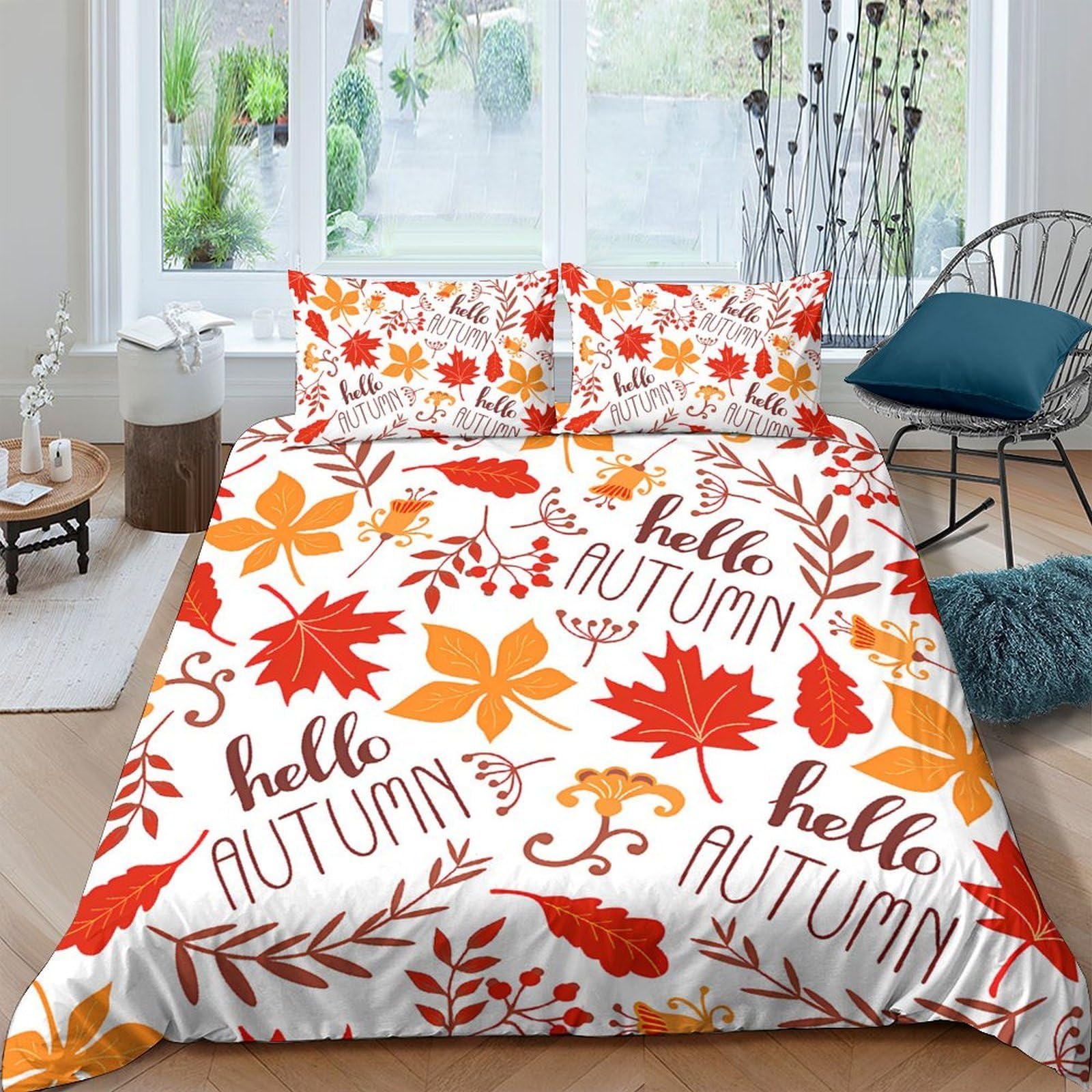 Ctjqhvkz Style-3 3D Printed Autumn Maple Leaves Fitted Sheet Microfiber Soft Breathable Fall Forest Bed Cover For Bedroom Guest Room Single（135X200cm）