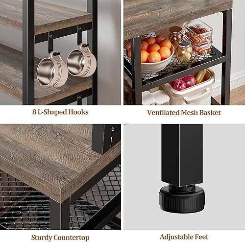 Miniatura 6 de EnHomee Estante para panaderos con toma de corriente, soporte de microondas de 6 niveles con gabinete de almacenamiento, barra de café de cocina de