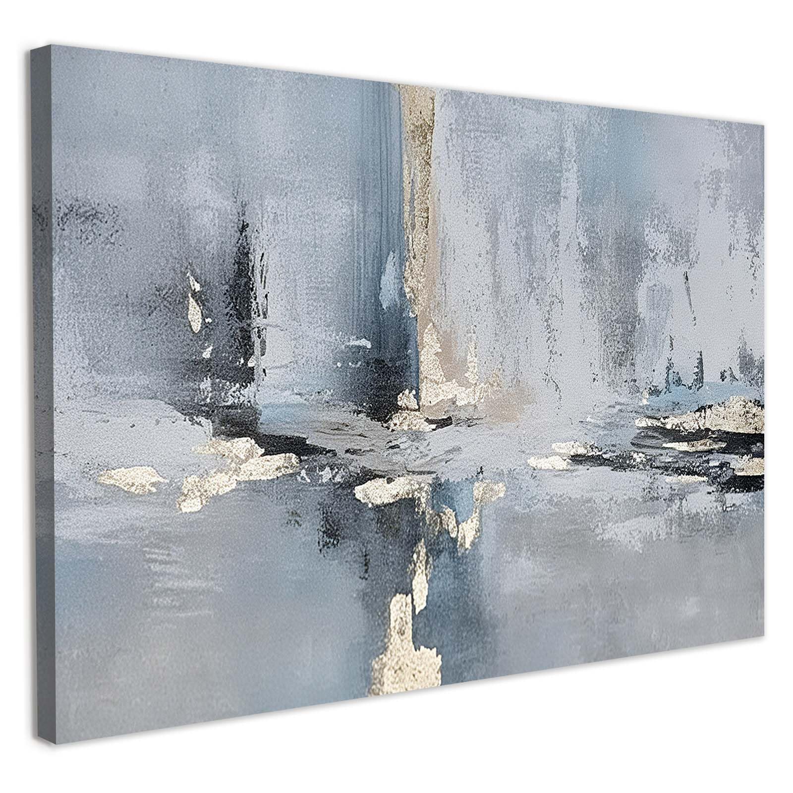 Galmcook Canvas Wall Art 12x16 Inch Framed Abstract Painting Blue Grey and Gold Modern Wall Decoration for Living Room Bedroom Hallway and Stairs Artwork Wall Pictures with Hooks and Magic Tape — image 1