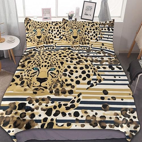ZGDPBYF Juego de edredón de tamaño Queen con estampado de leopardo y guepardo, funda de edredón suave, resistente al agua y a las manchas, color