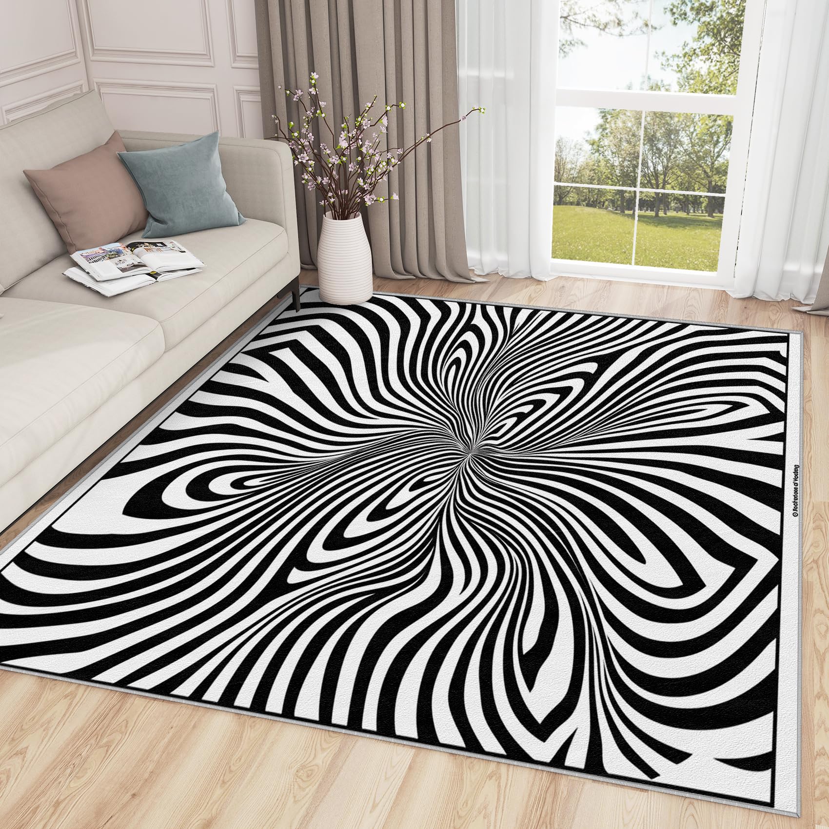 SherAvant Psychedelic Rug 5x7-3x5 Rug - Optical Illusion Rug - 3D Black and White Hypnotic Area Rug - Abstract Geometric Rugs - Visual Illusion Carpet