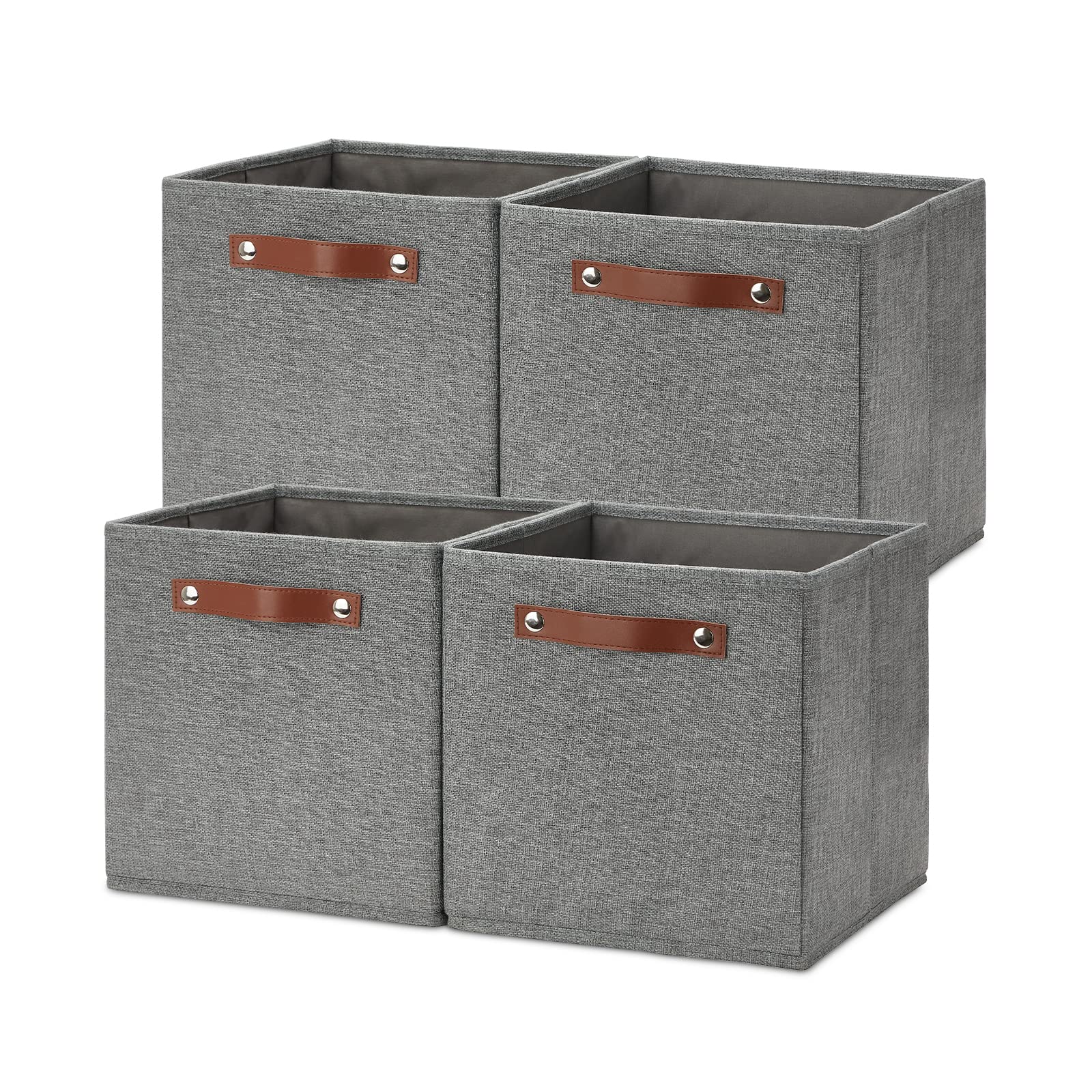 Temary11 Inch Cube Storage Bins 4PCs Fabric Storage Cubes Storage Baskets Organizer with Handles, Foldable Baskets for Organizing Clothes, Toys, Towels (Grey, 11x11x11)