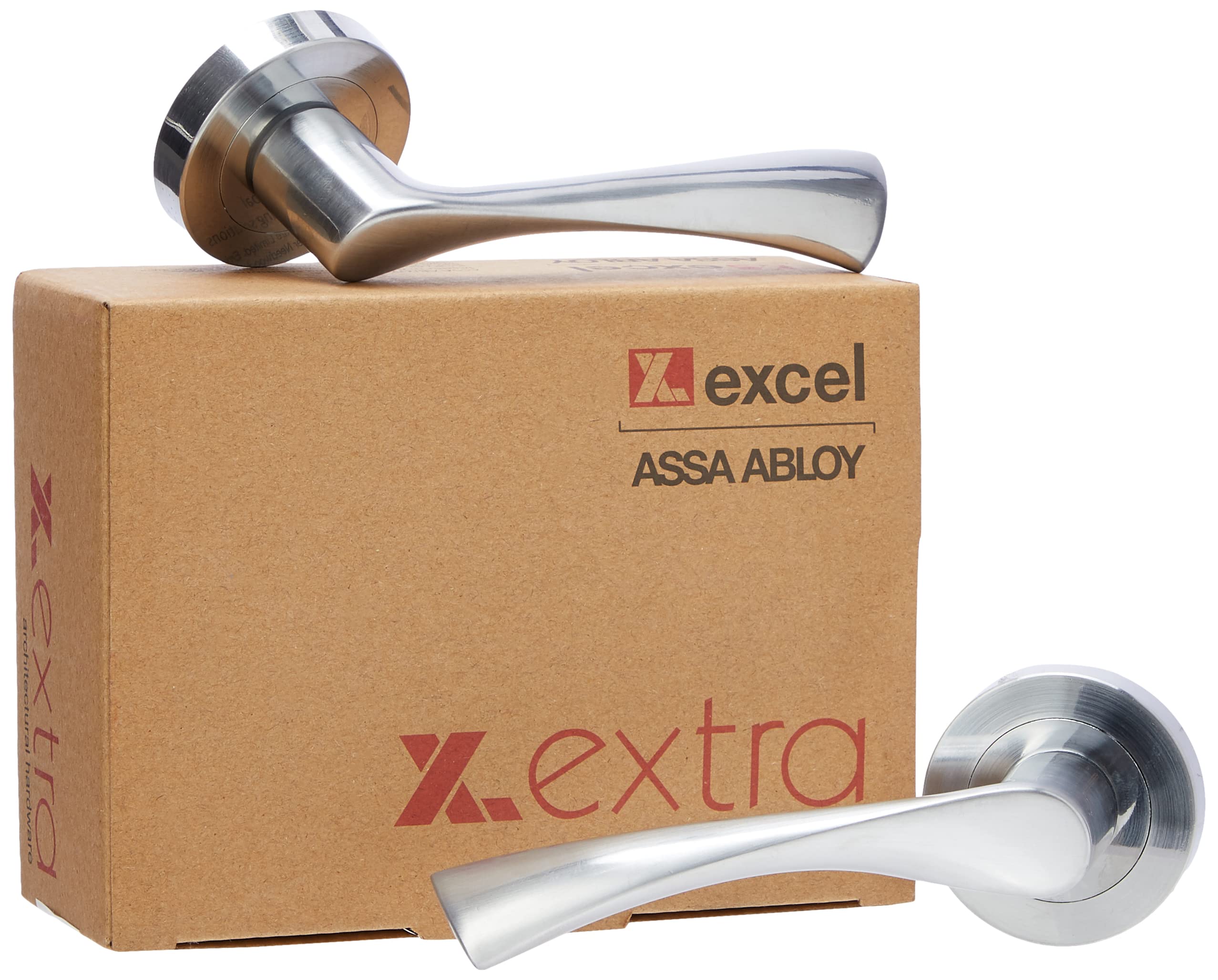 Excel Architectural3841 Satin Chrome Lever on Rose Door Handles Aztec Design Pairs