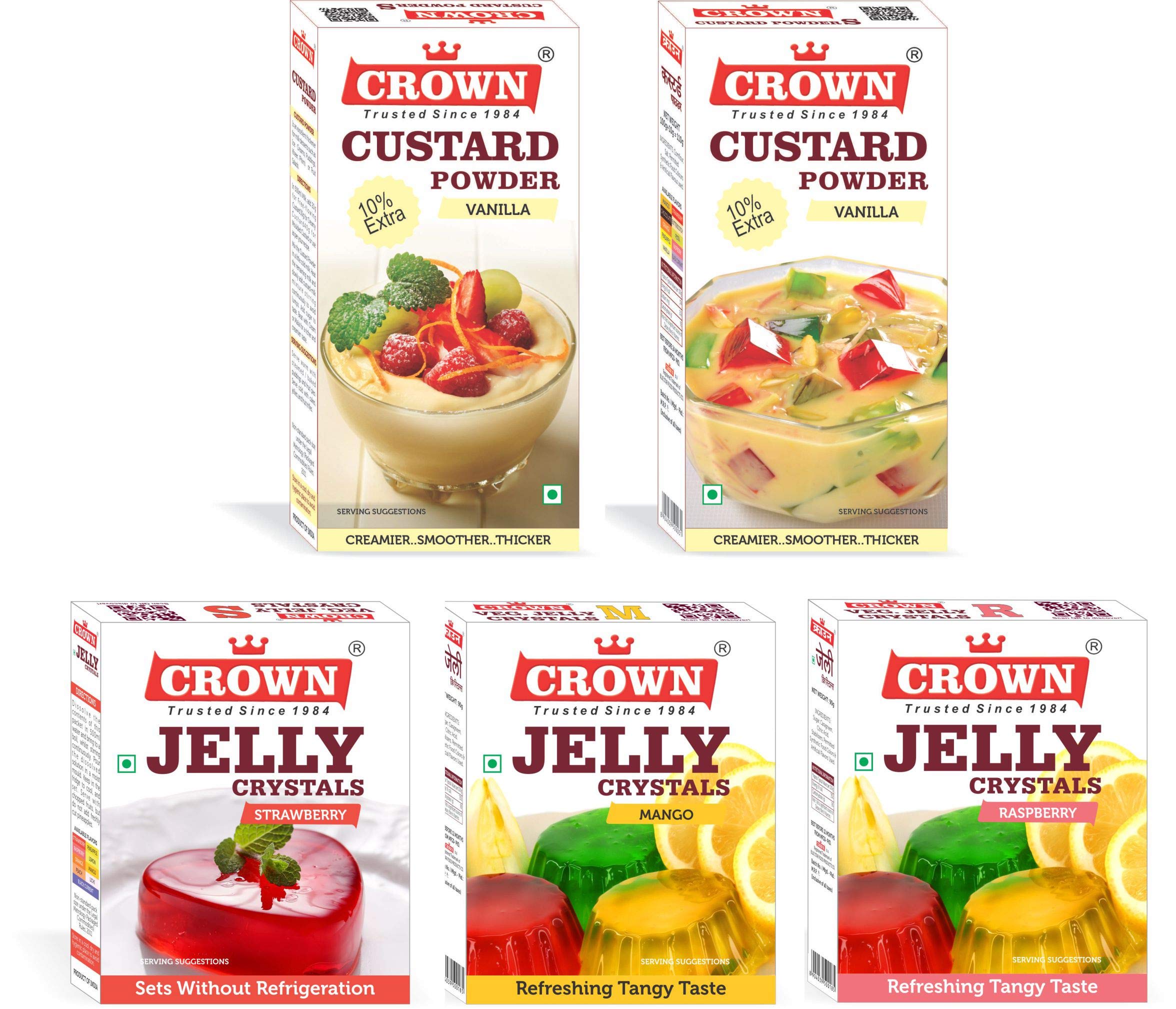 CROWN Custard & Jelly Trifle Dessert Combo - Pack Of 4 (1X Custard Powder Vanilla 110G C + 3X Jelly Crystals 90G C - Strawberry, Raspberry, Mango Flavor)-image-28