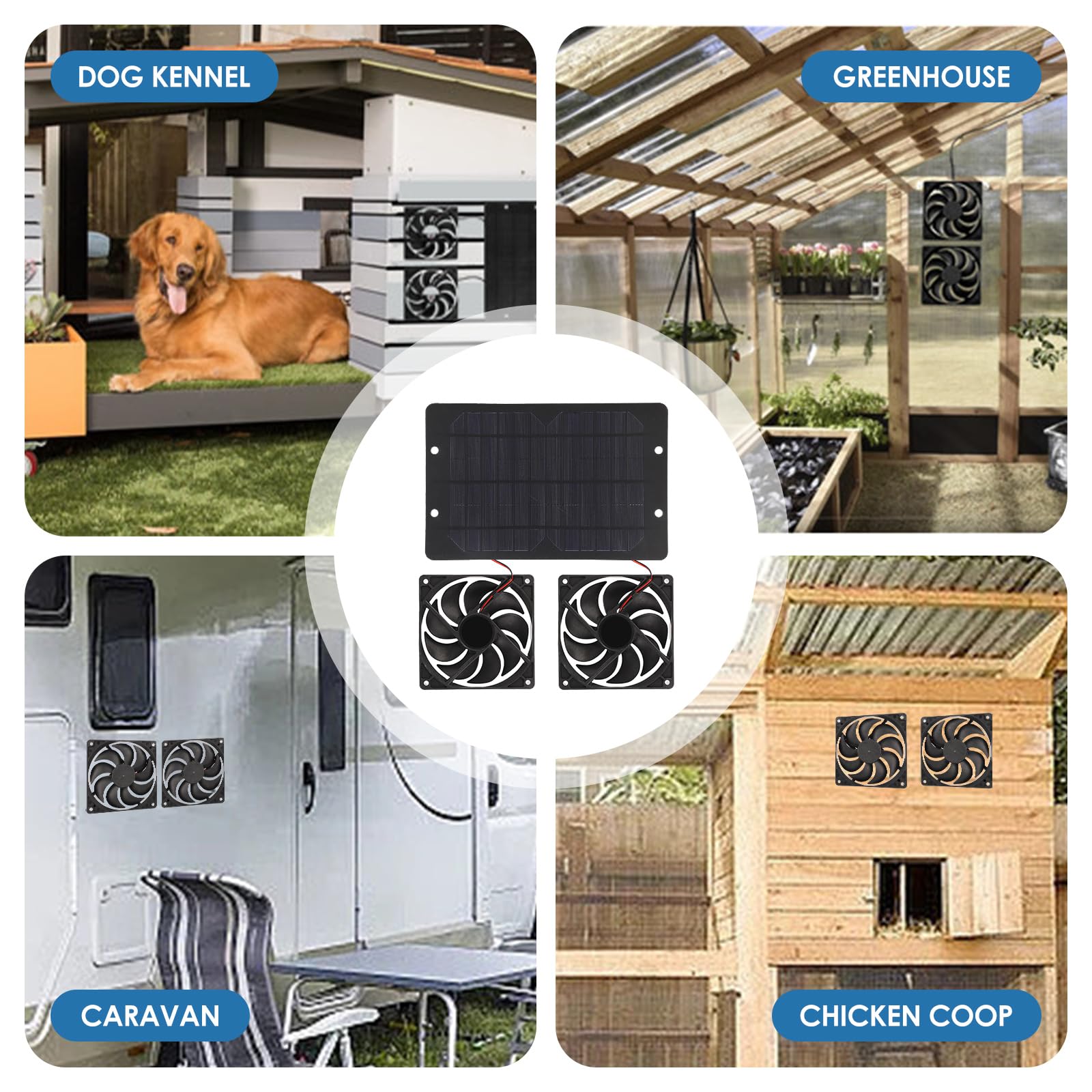 Ventilateur Solaire, Double Ventilateur Énergétique 10W 12V avec Panneau Solaire pour Serre Poulailler Maison Refroidissement Efficace