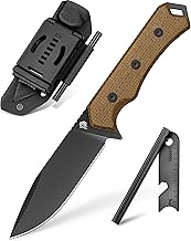 NedFoss Wildboat Hunting Knife D2 Steel, Fixed Blade 10 cm, Survival with Fire Starter and Leather Case, Full Tang Collection, Ideal for Camping, Hunting, Gifts