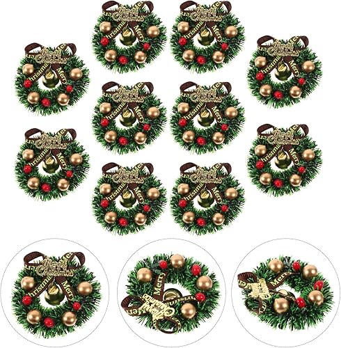 Miniatura 8 de BESTOYARD Corona de Navidad en miniatura para casa de muñecas: 10 piezas de mini corona de Navidad para árbol de Navidad, adorno colgante de granja,