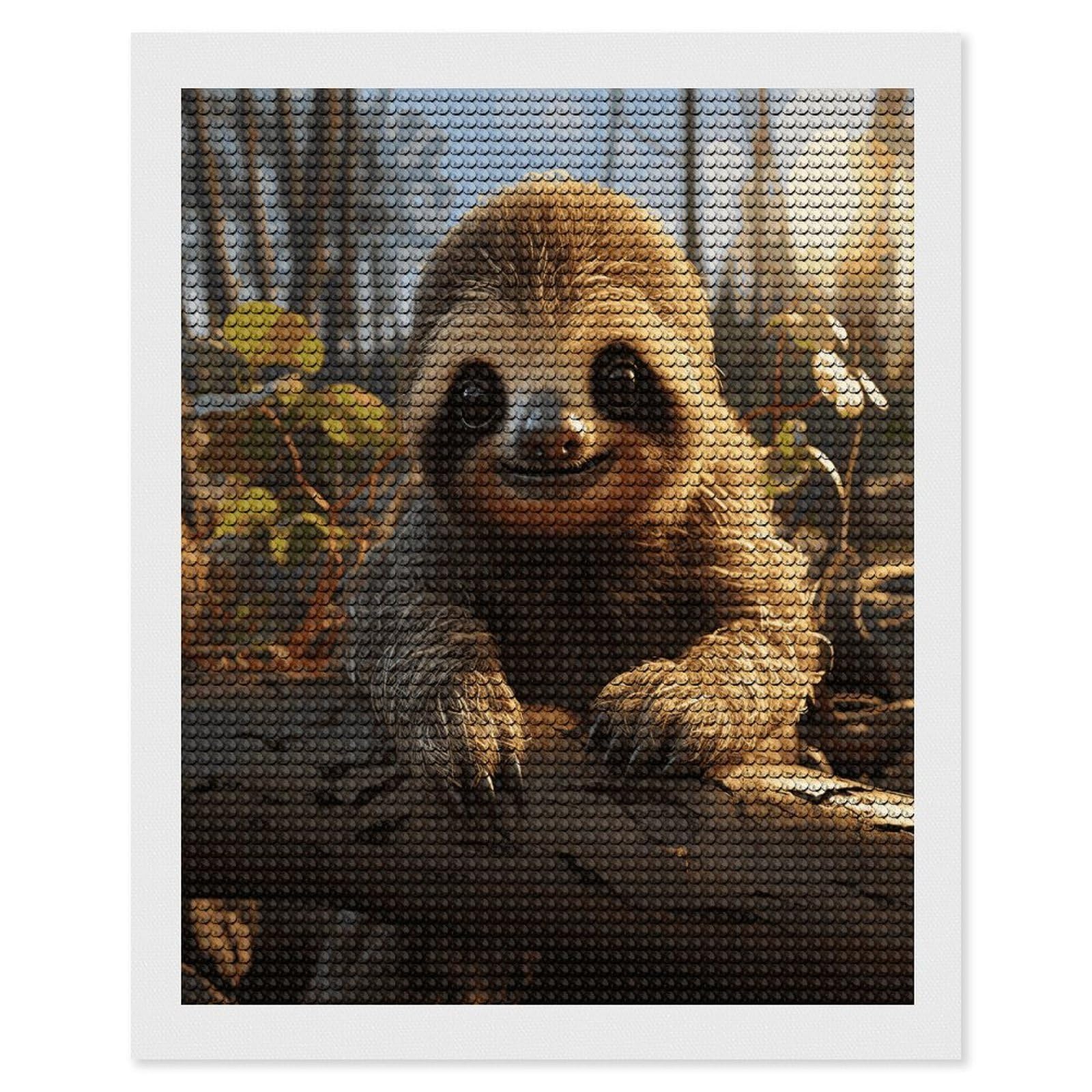 Cartoon Cute Sloth Diamond Art Kits for Adult Round Full Drill Diamond Dots Paintings for Beginner Picture Art DIY Diamond Painting Kits 5D Diamond Art Painting for Home Wall Decor 16"x20"